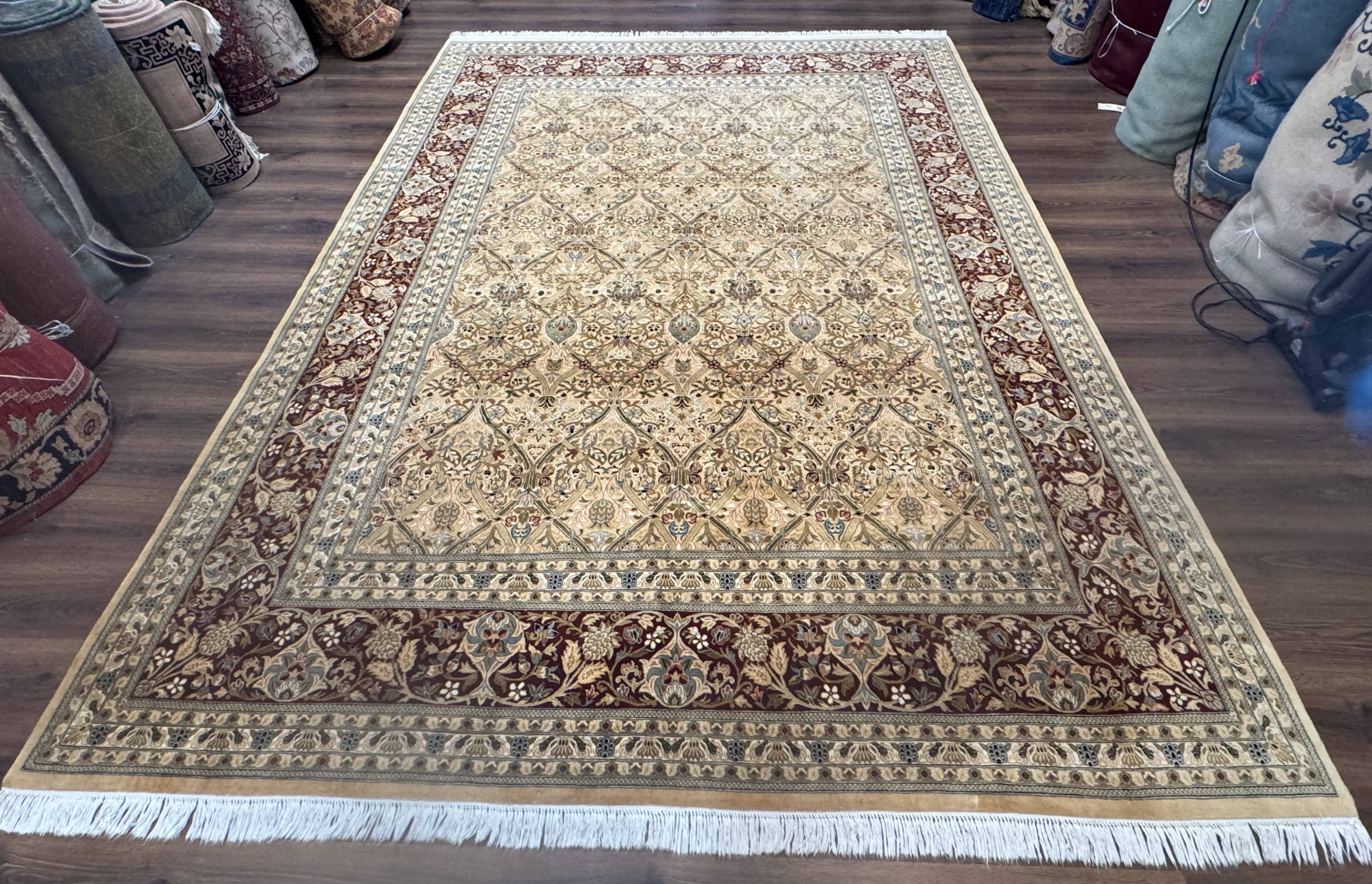 Fine Pak Persian Rug 9x12, Gold and Wine Red, Panel Design, 330 KPSI