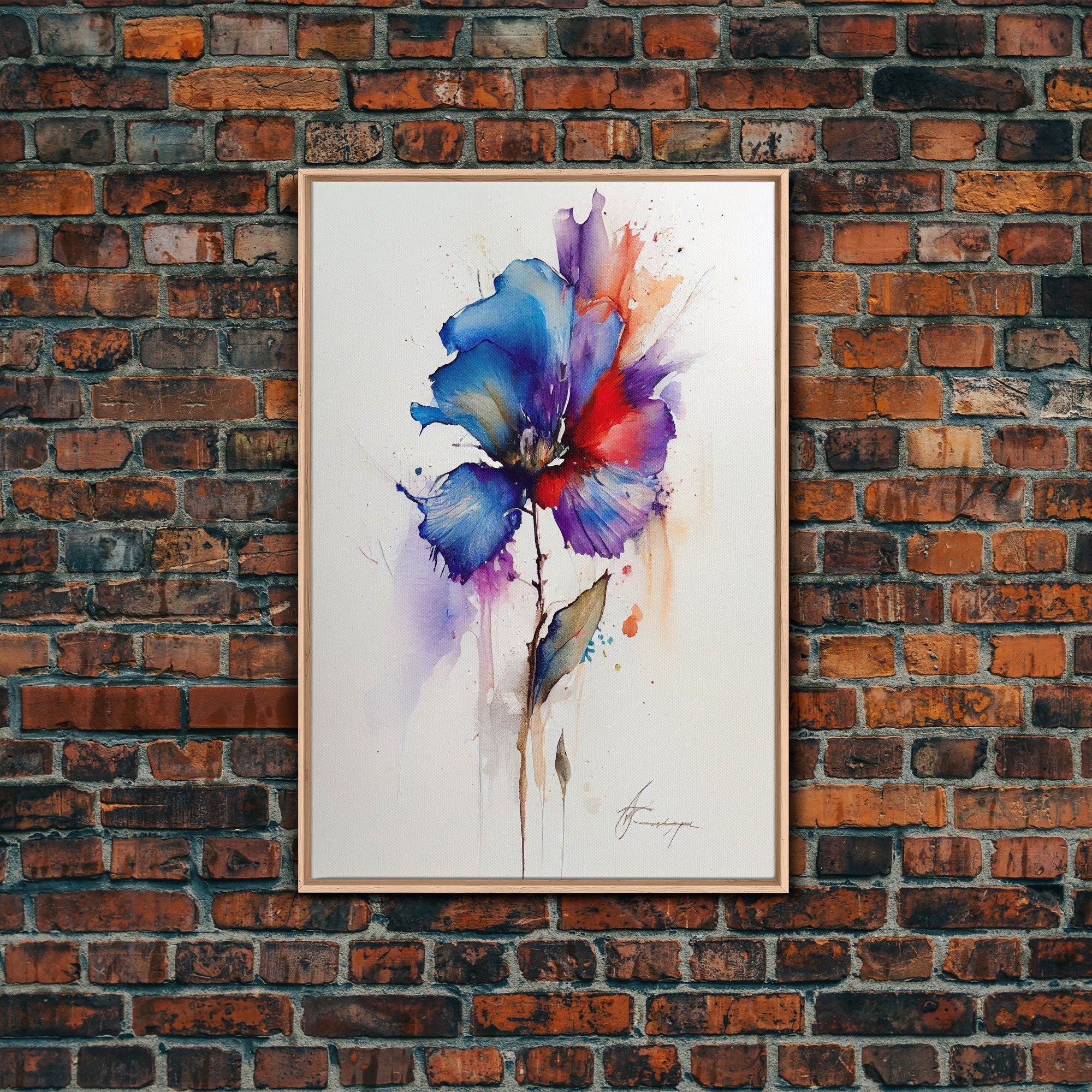 Red and Blue Vintage Style Framed Canvas Art, Vintage Floral Print, Vintage White Roses Painting, Still Life Botanical Farmhouse print,