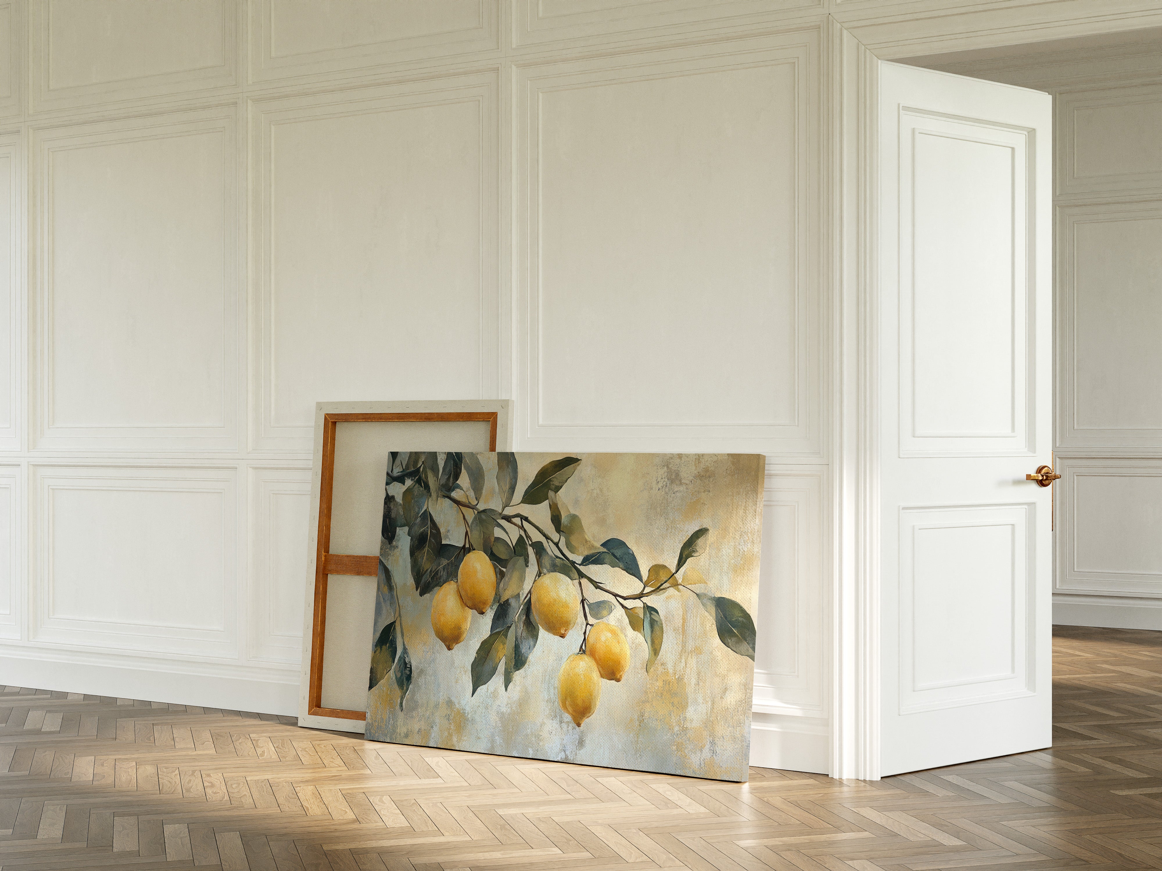 Mediterranean Lemon Branch: Elegant Botanical Canvas Wall Art