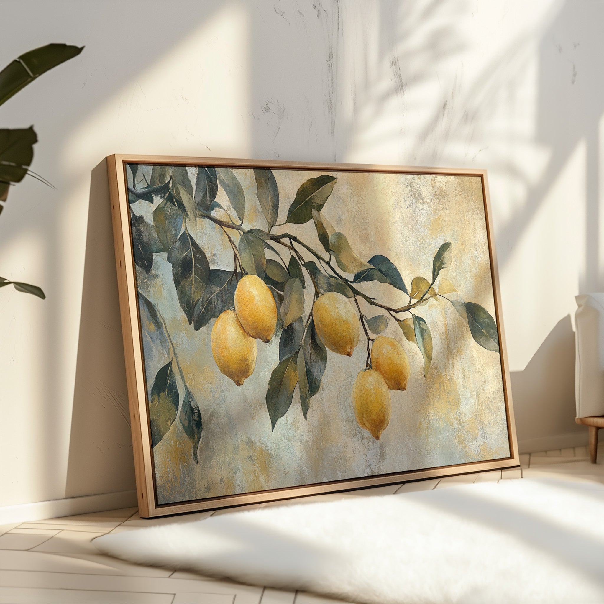 Mediterranean Lemon Branch: Elegant Botanical Canvas Wall Art