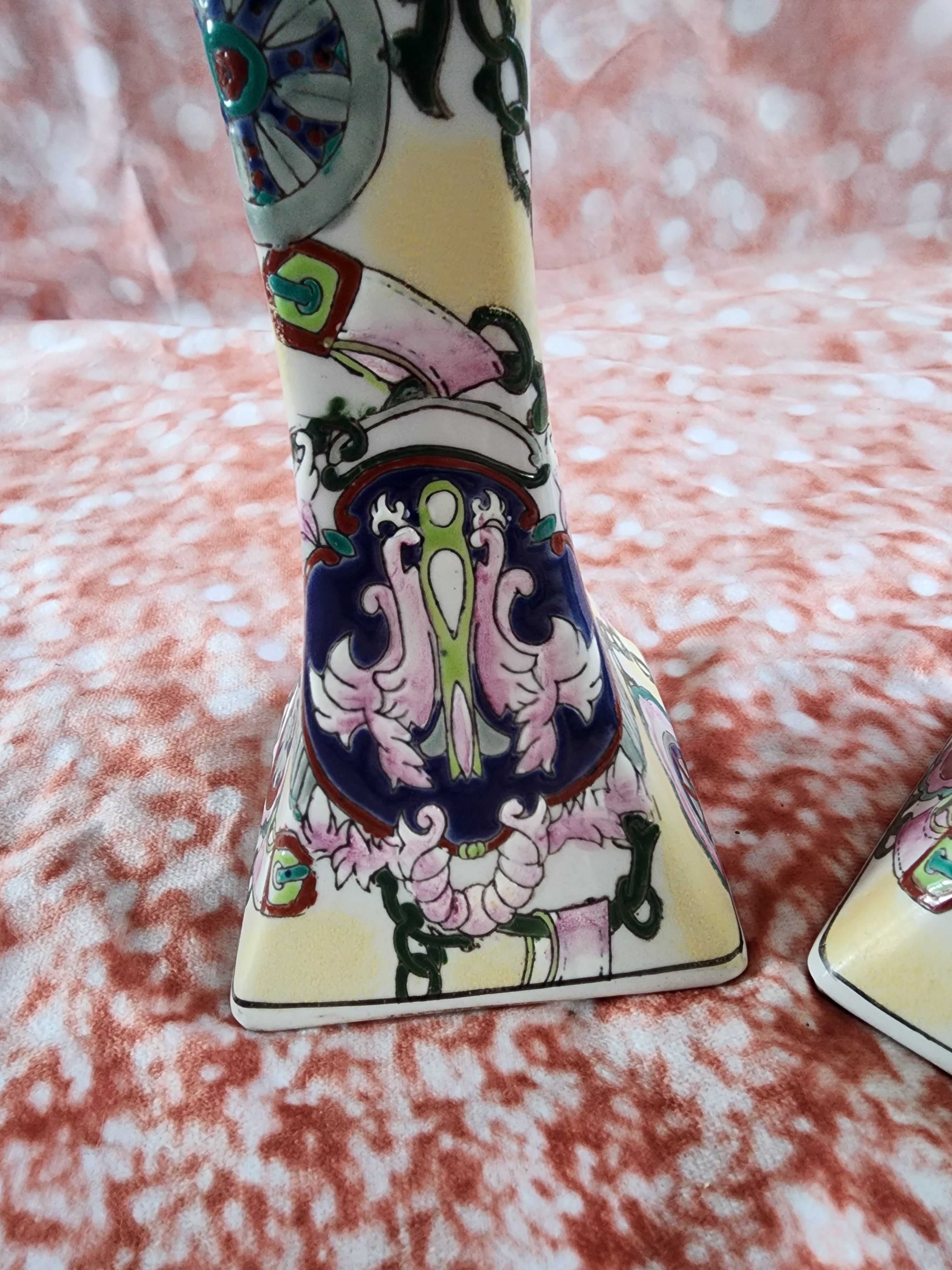Vintage Capo Style Hand Painted Designer  Candle Candlestick Holders 8.5