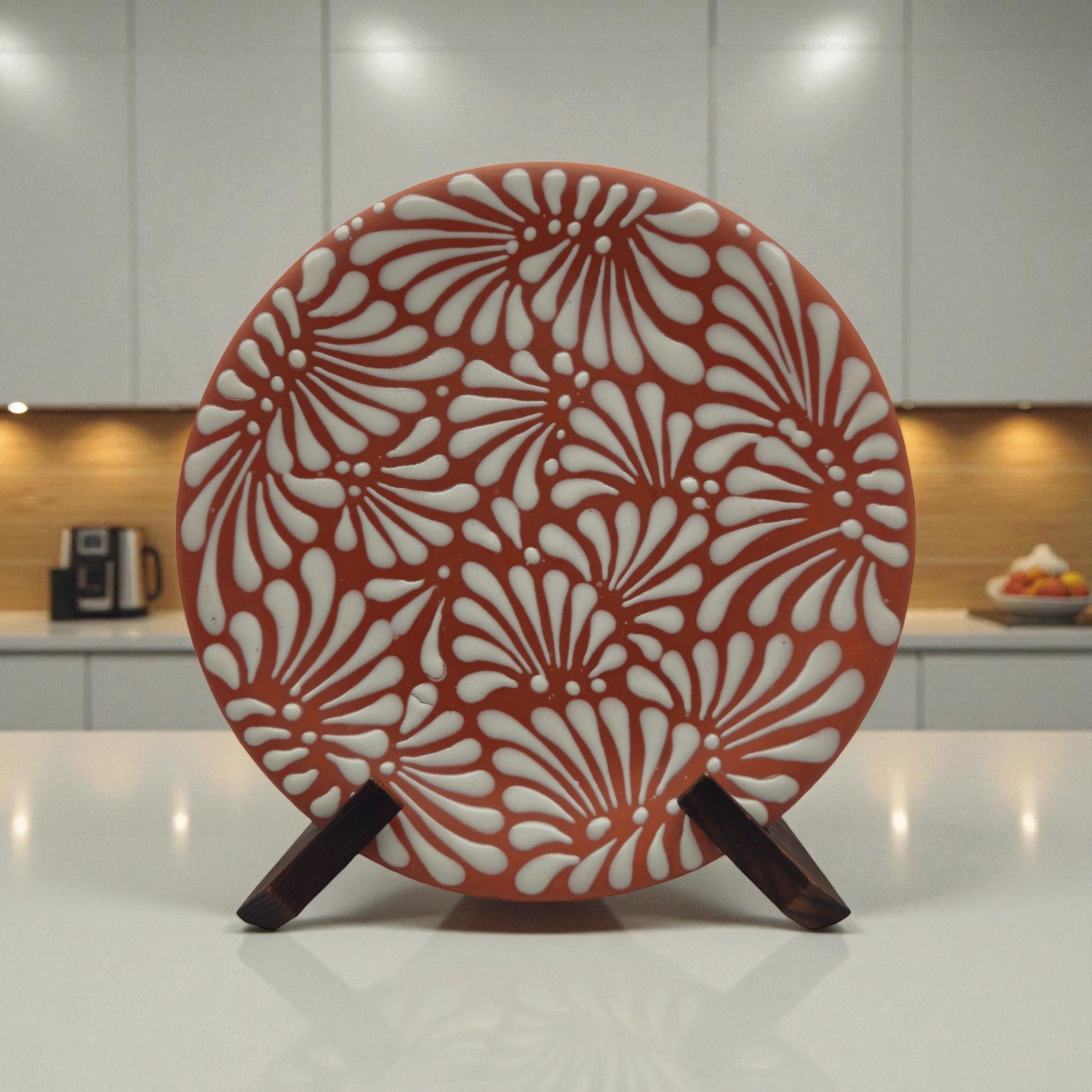 Set of 4 Brown & White Talavera Wall Plates | 10
