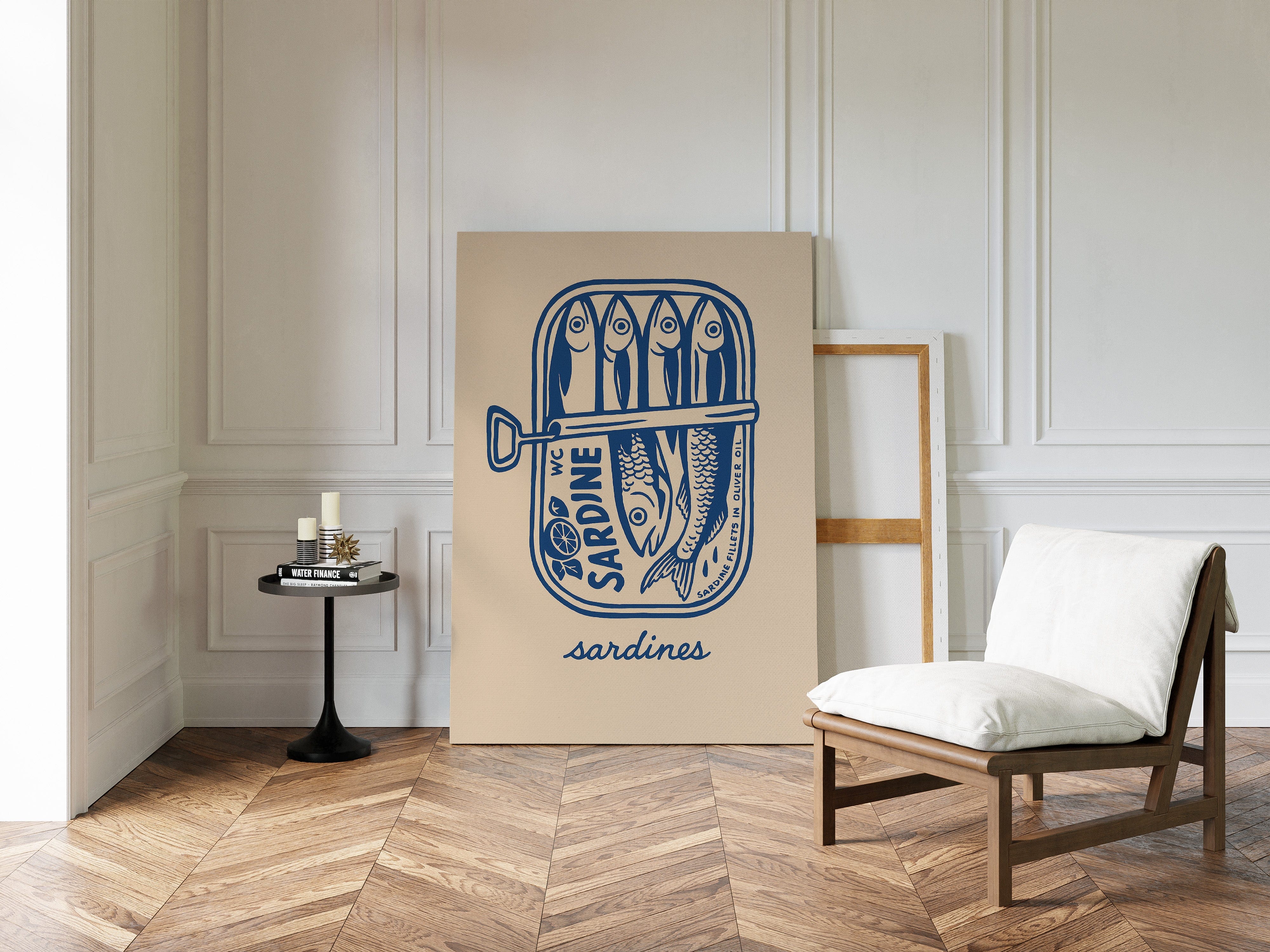 Retro Sardine Tin Wall Art – Blue & Beige Kitchen Decor