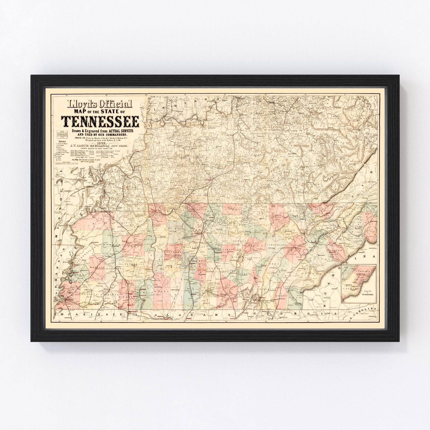 Vintage Map of Tennessee 1862