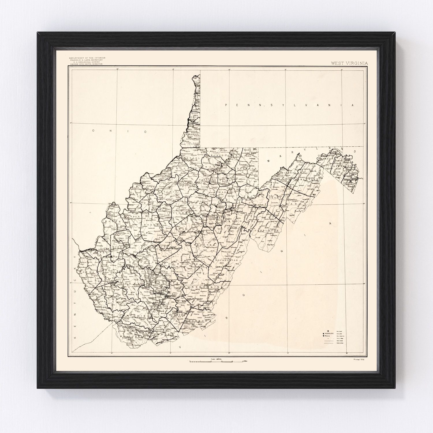 Vintage Map of West Virginia 1916