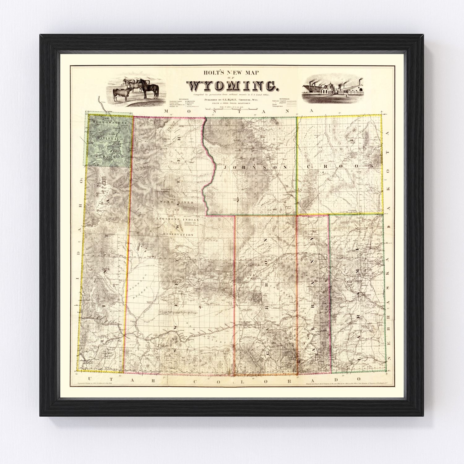 Vintage Map of Wyoming 1883