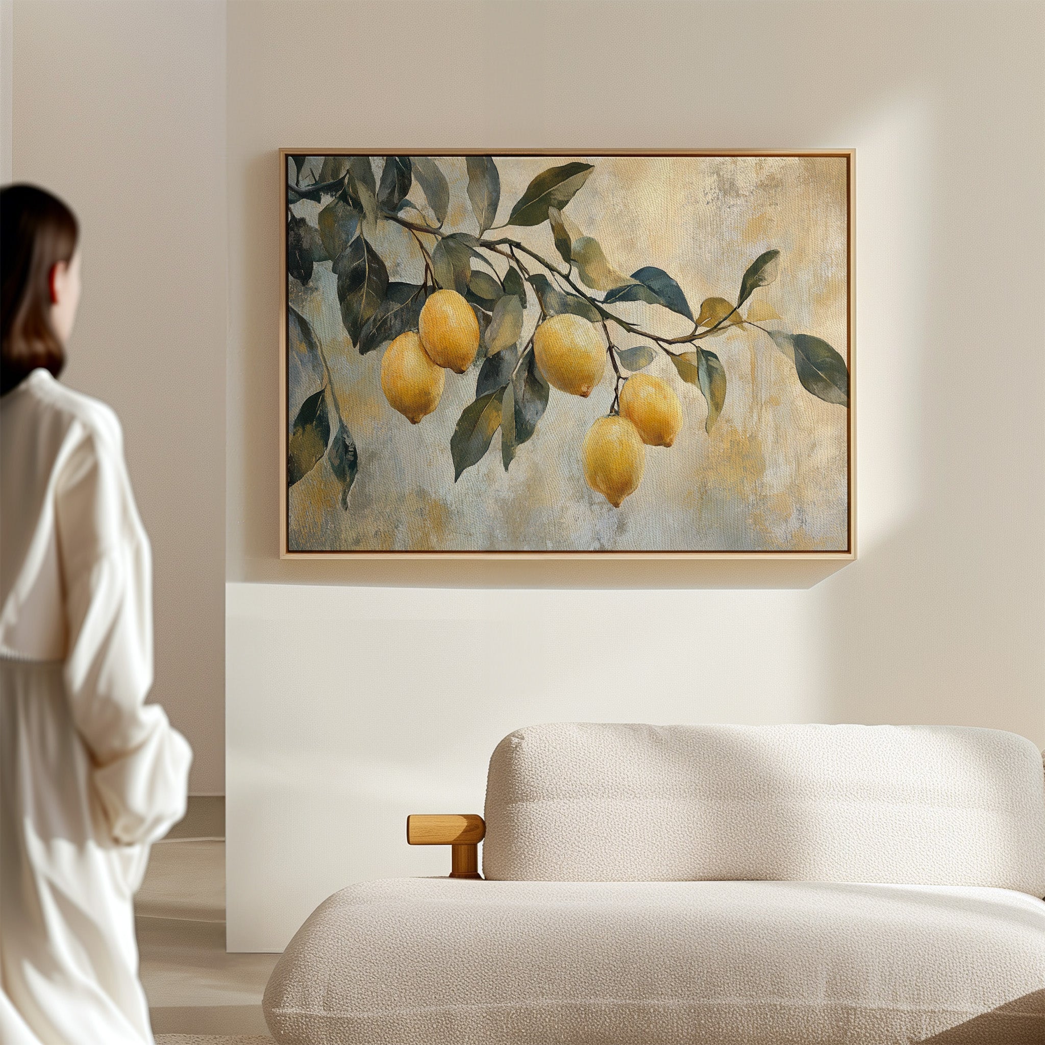 Mediterranean Lemon Branch: Elegant Botanical Canvas Wall Art