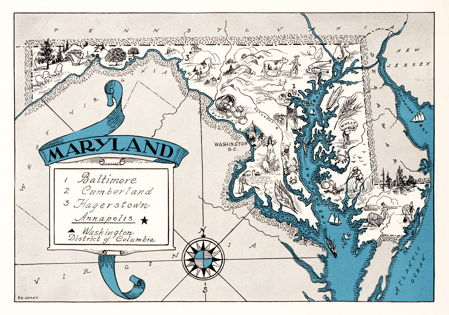 Vintage Map of Maryland 1931