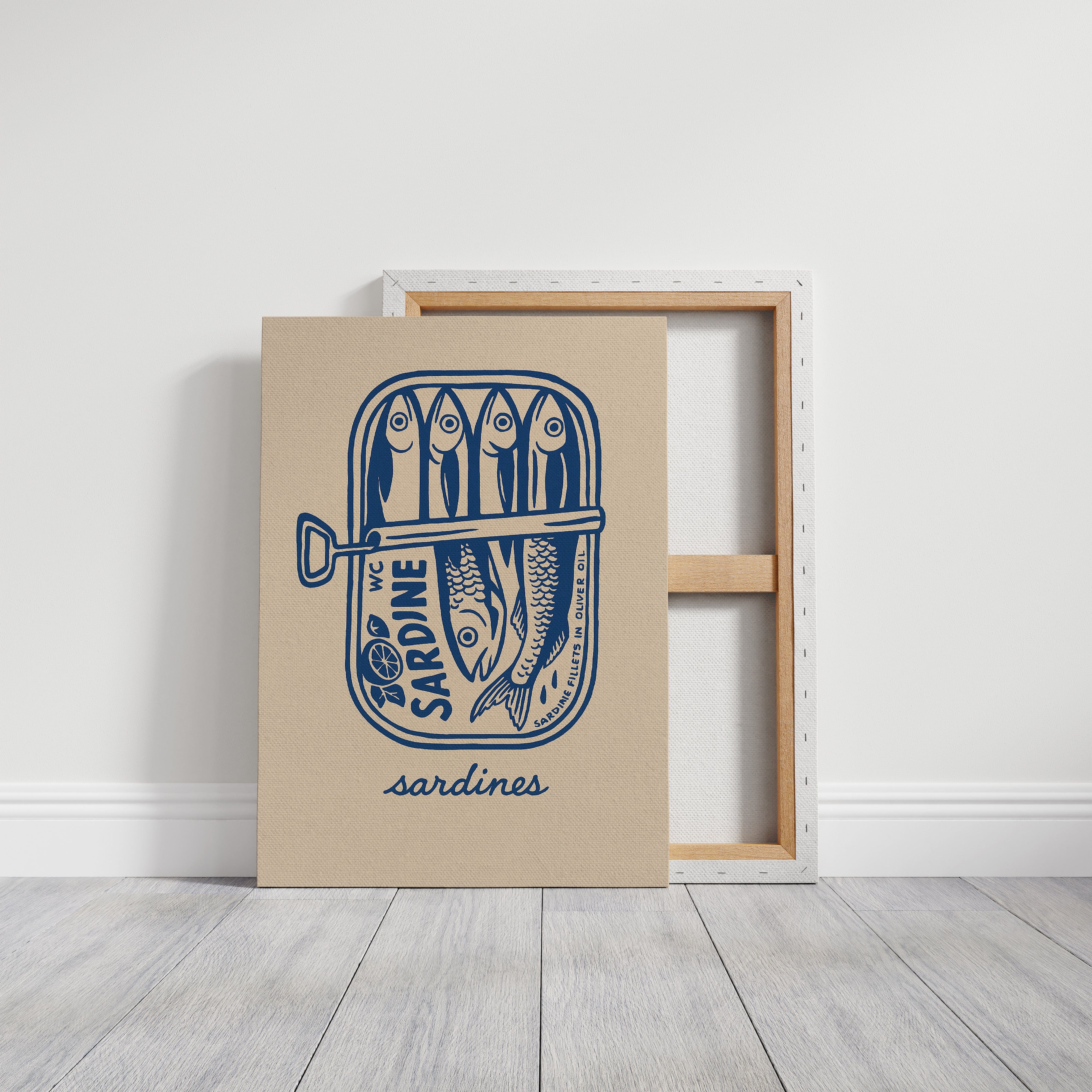 Retro Sardine Tin Wall Art – Blue & Beige Kitchen Decor