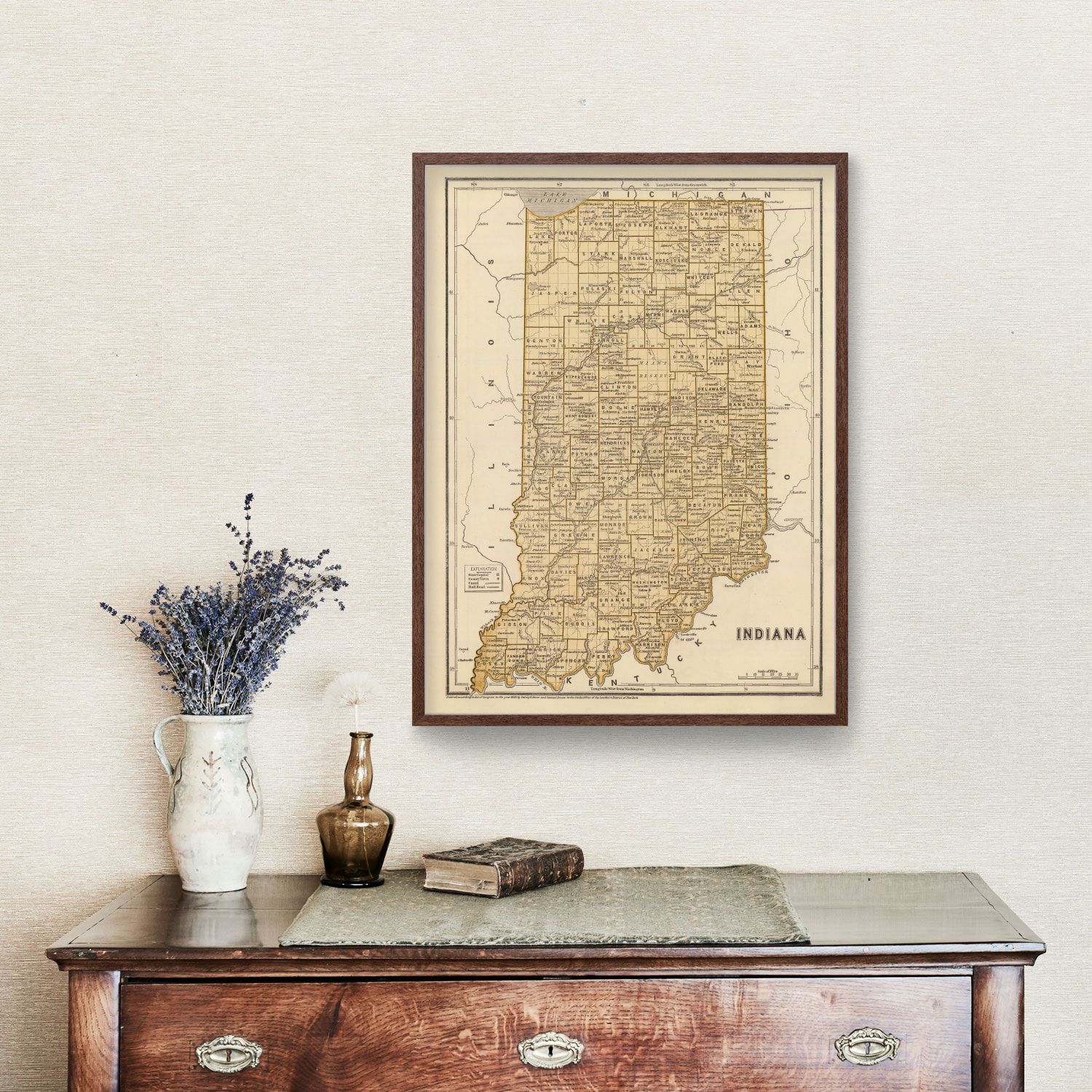 Vintage Map of Indiana 1842
