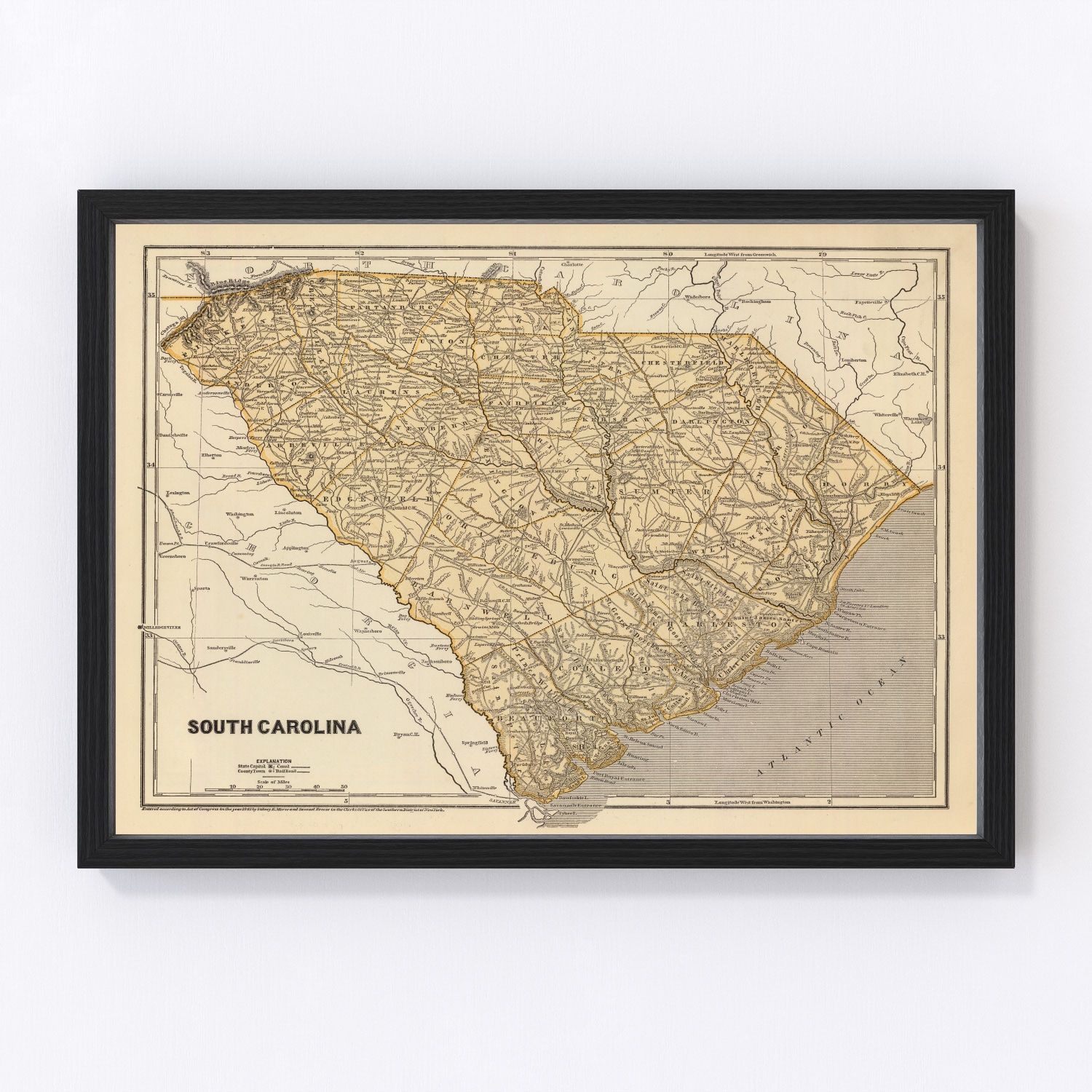 Vintage Map of South Carolina 1842