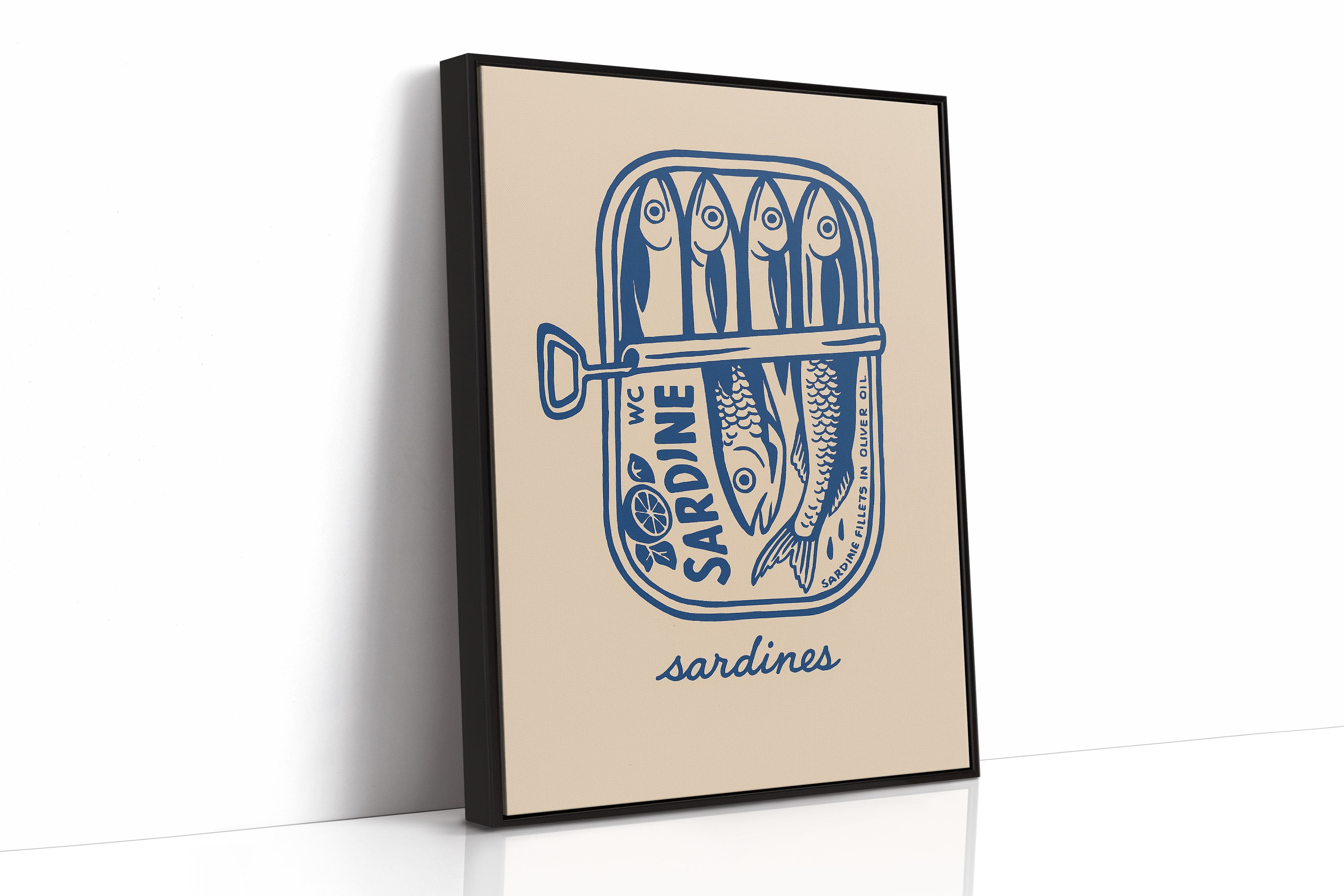 Retro Sardine Tin Wall Art – Blue & Beige Kitchen Decor