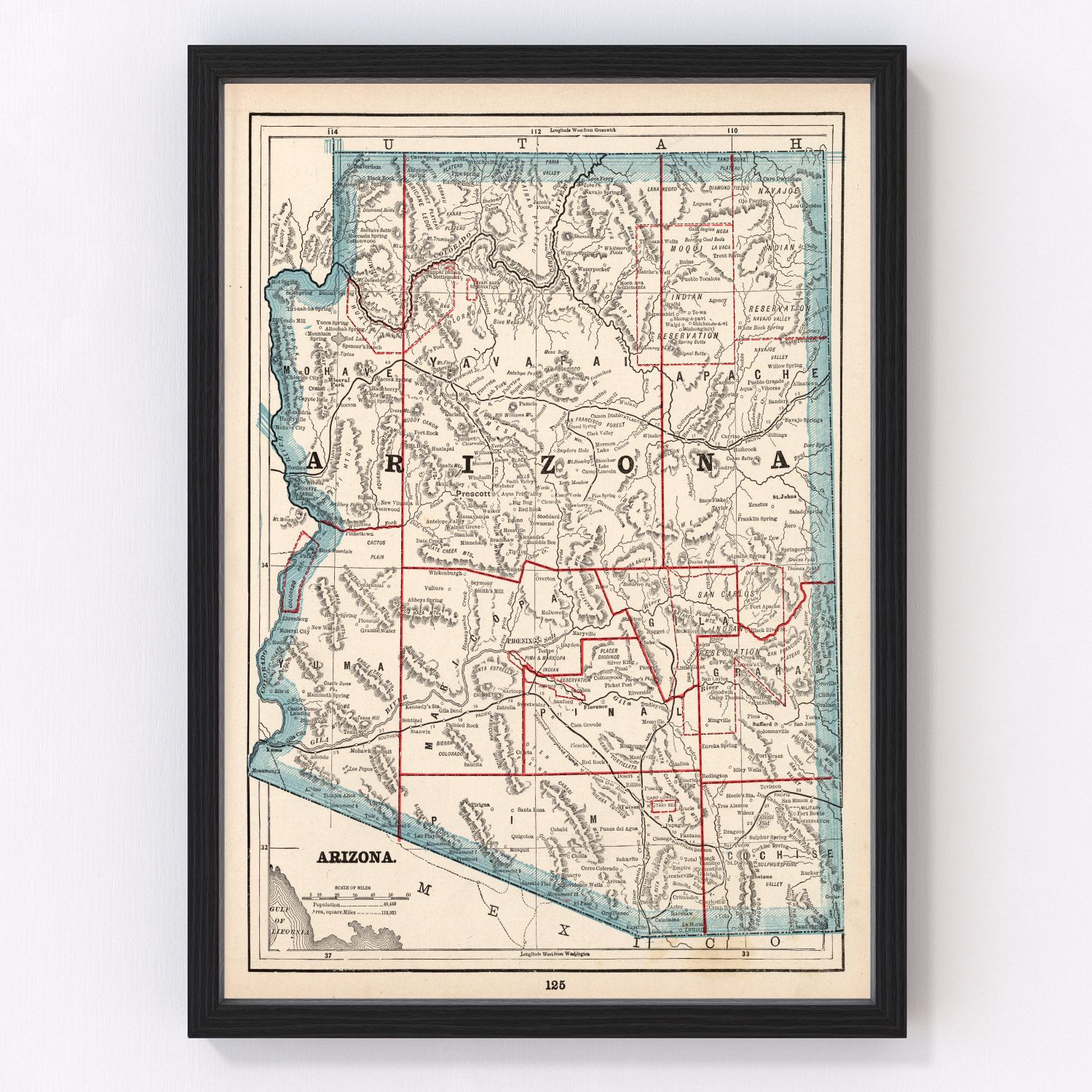 Vintage Map of Arizona 1893