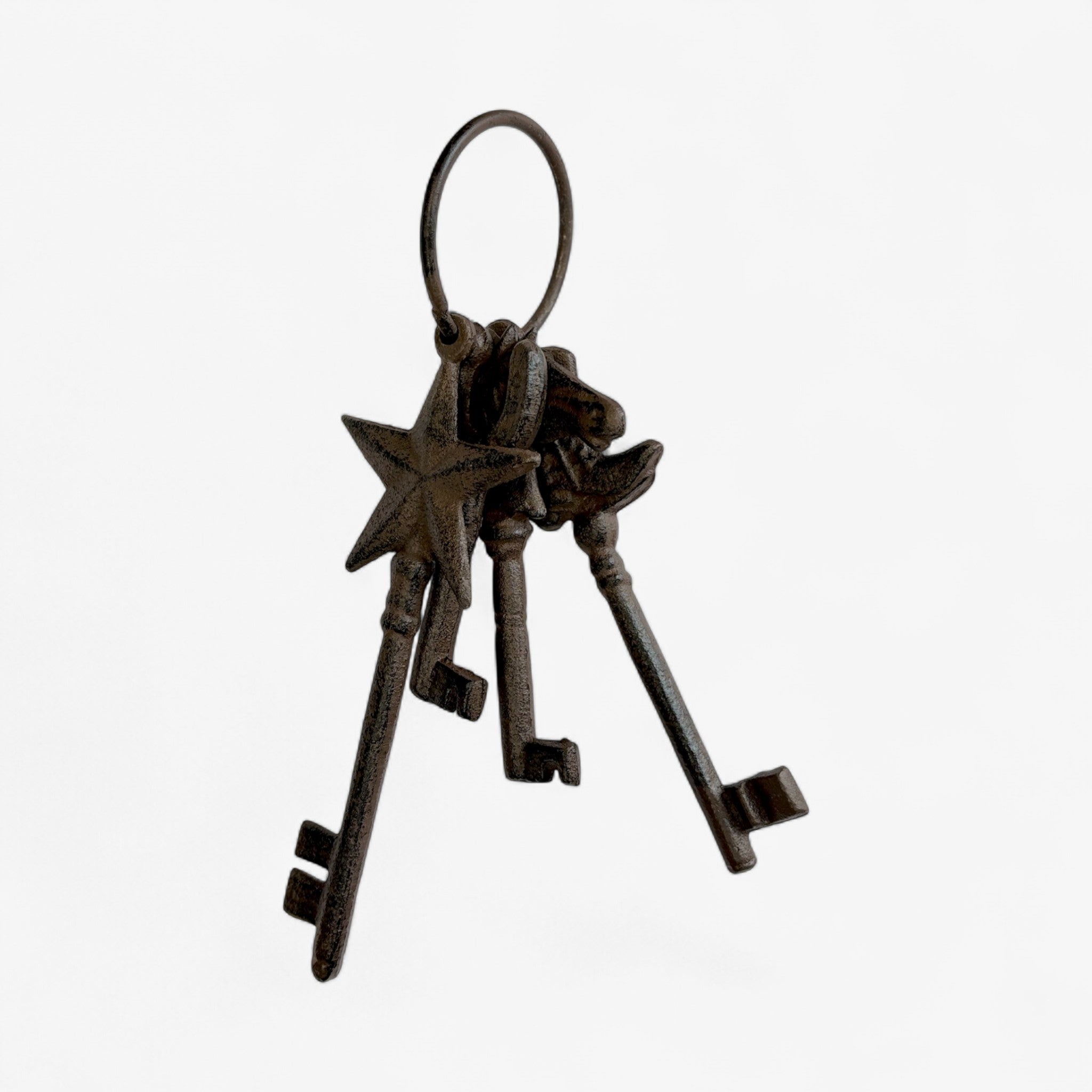 Antique Key Set with Ring, Cast Iron Set of 3 Shelf Display