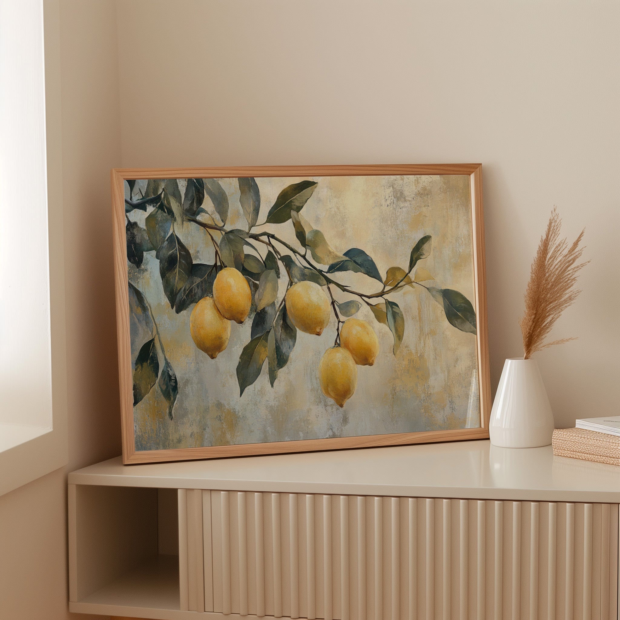 Mediterranean Lemon Branch: Elegant Botanical Canvas Wall Art