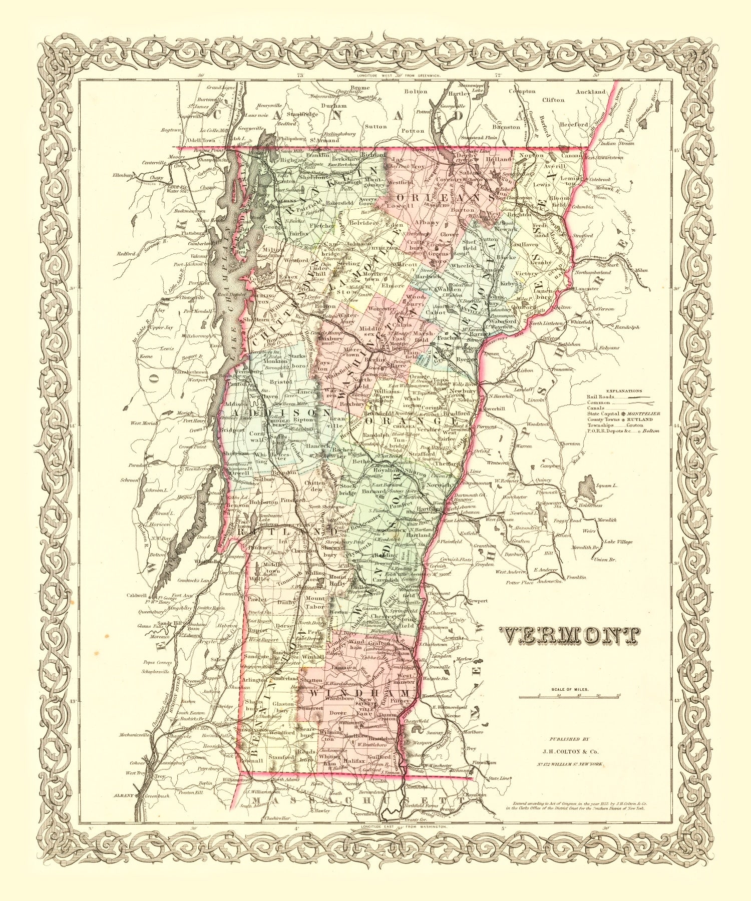Vintage Map of Vermont 1855