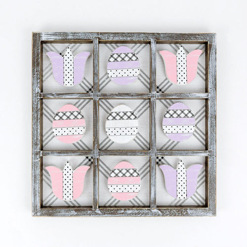 Easter Spring Tic Tac Toe Wooden Game Decor Set Tulip & Egg Pieces - 2 Sizes