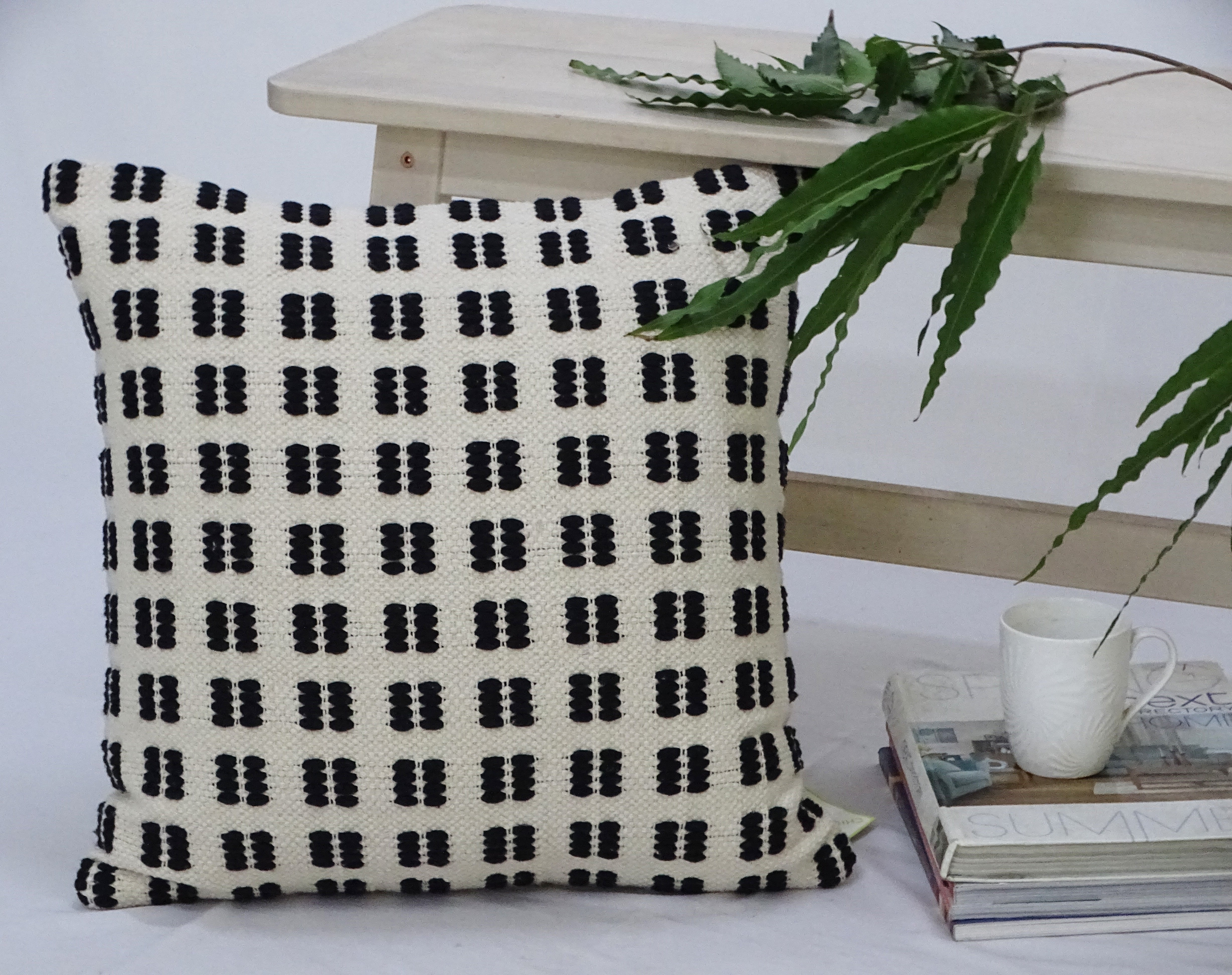 Throw Pillow Black & Beige Check 20