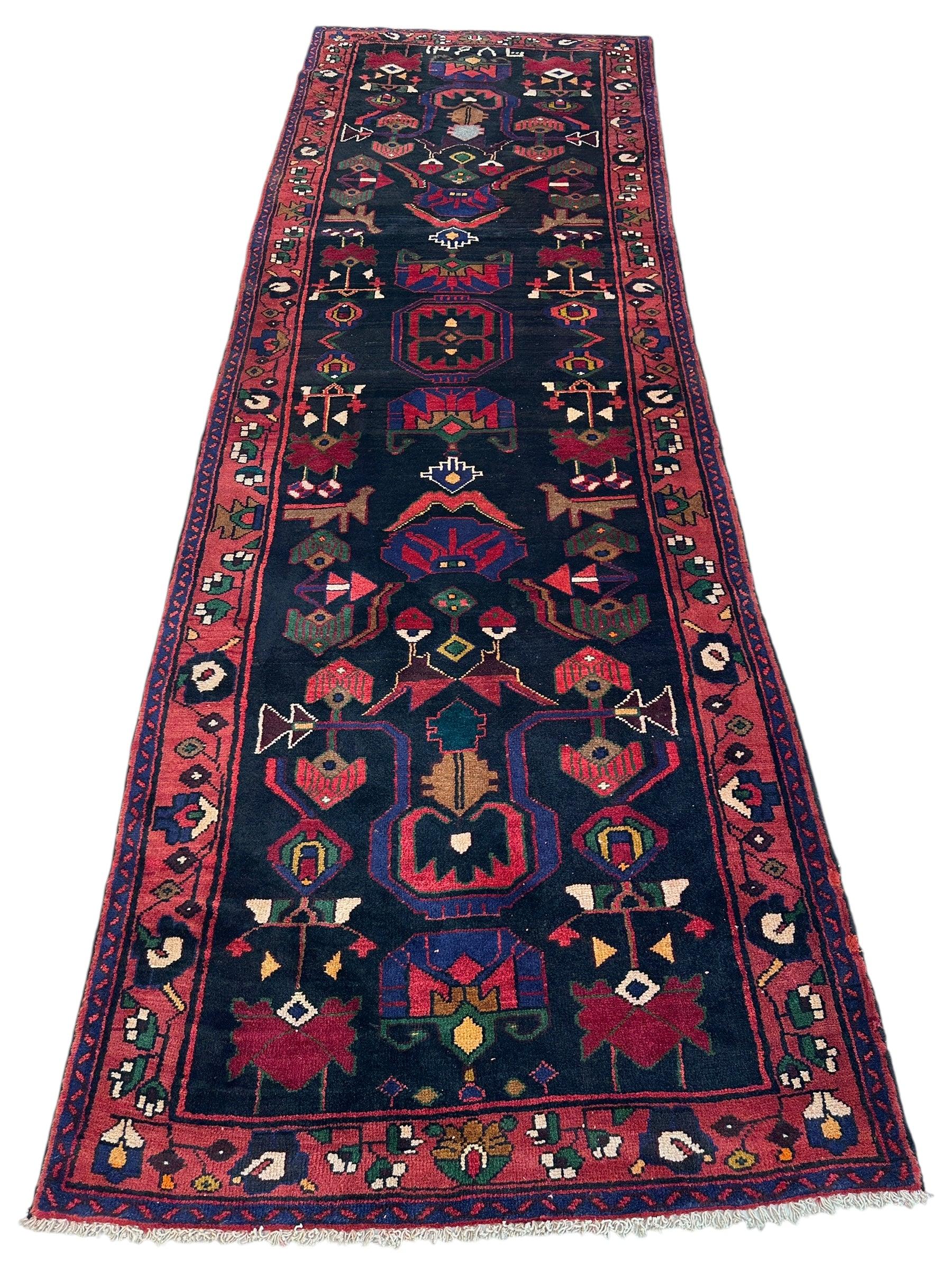 Hand-Knotted Persian Hamadan Runner - 3'6
