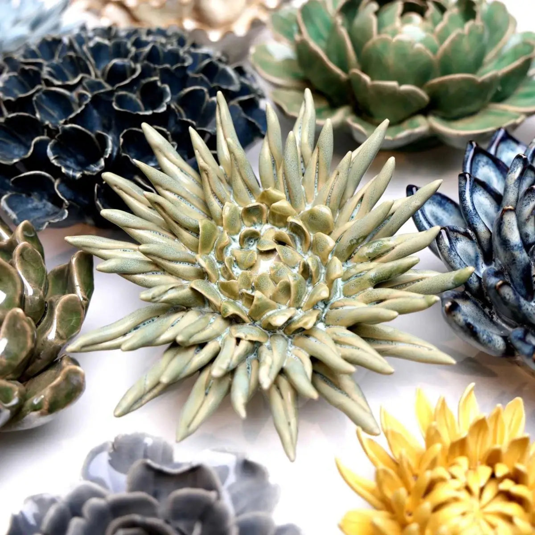 ceramic succulent wall art Ceramic Flower Wall Art Flower: Large Flower Green 6"