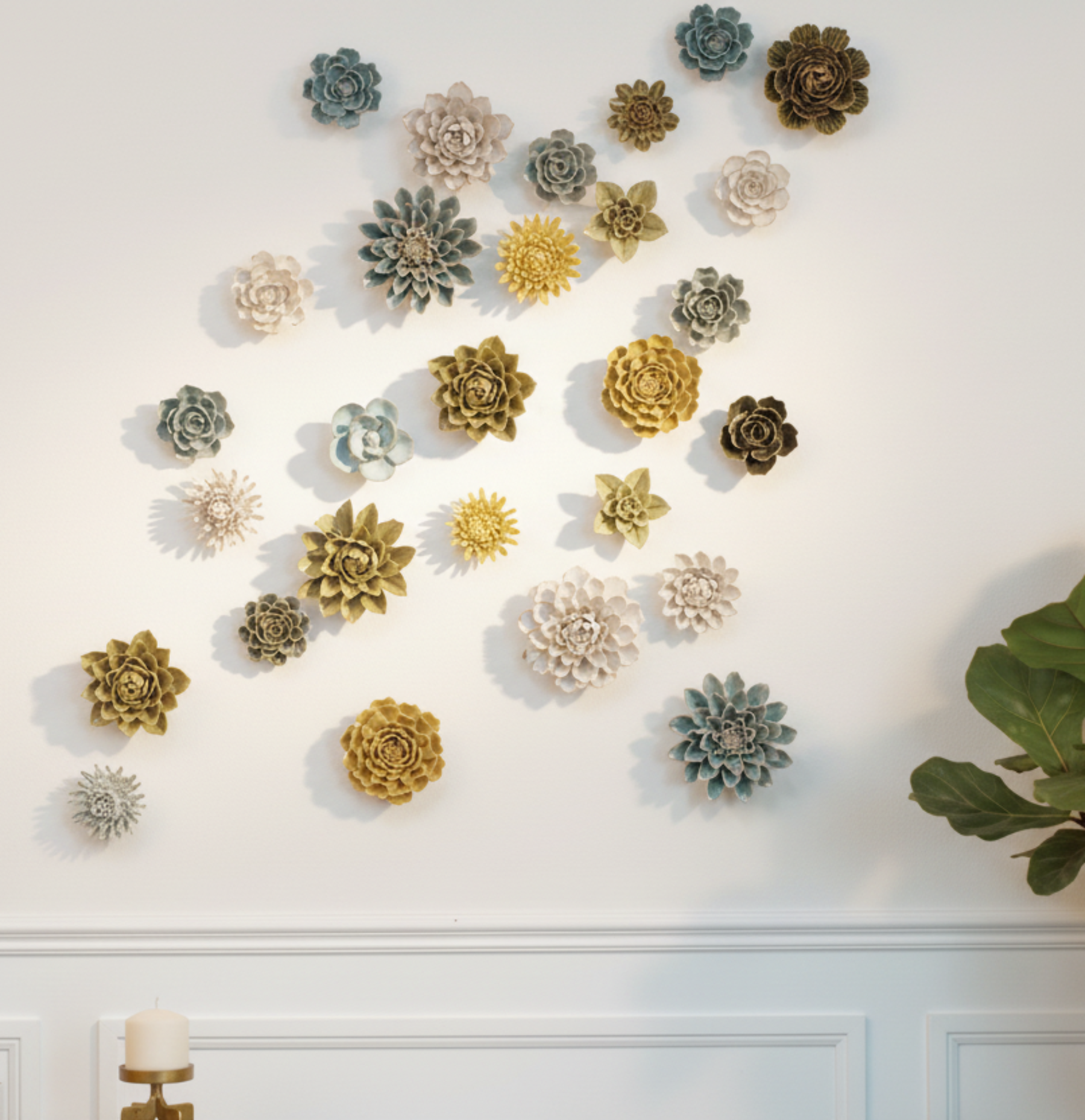 Ceramic Flower Wall Art Flower: Large Flower Green 6