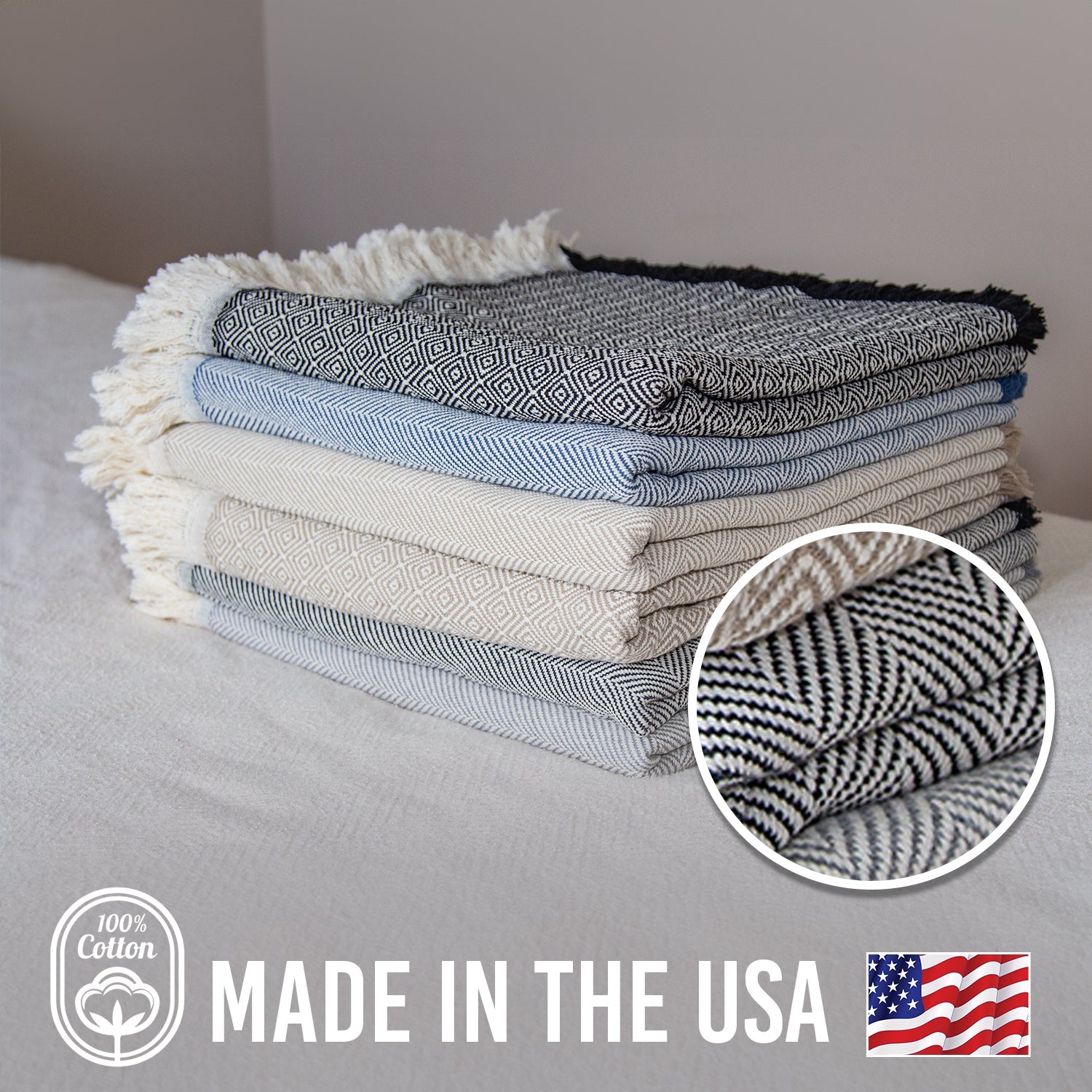 100% Cotton Patterned (Large) Throw Blankets - 58