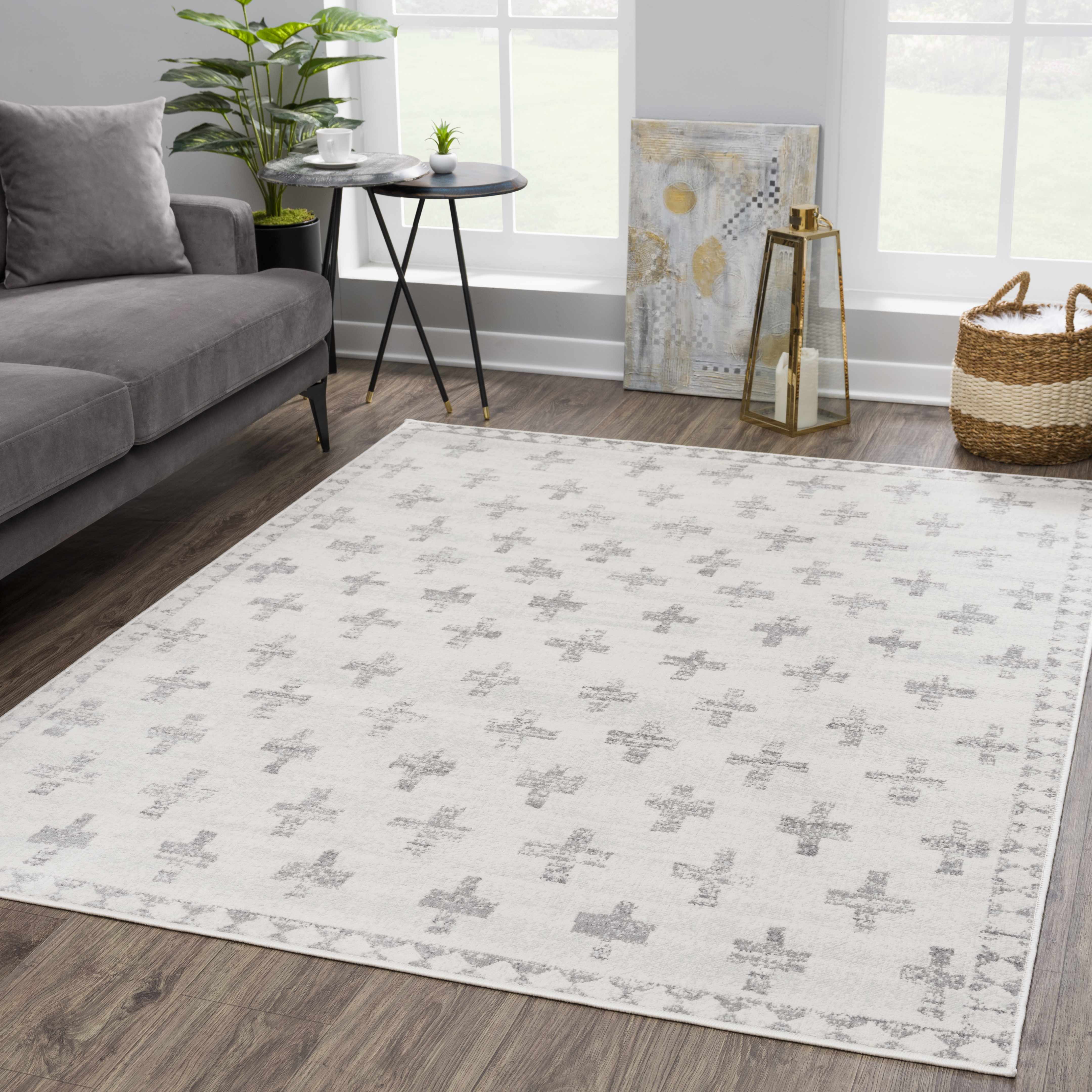 Tigris Swiss Cross Ivory & Gray 2322 Area Rug