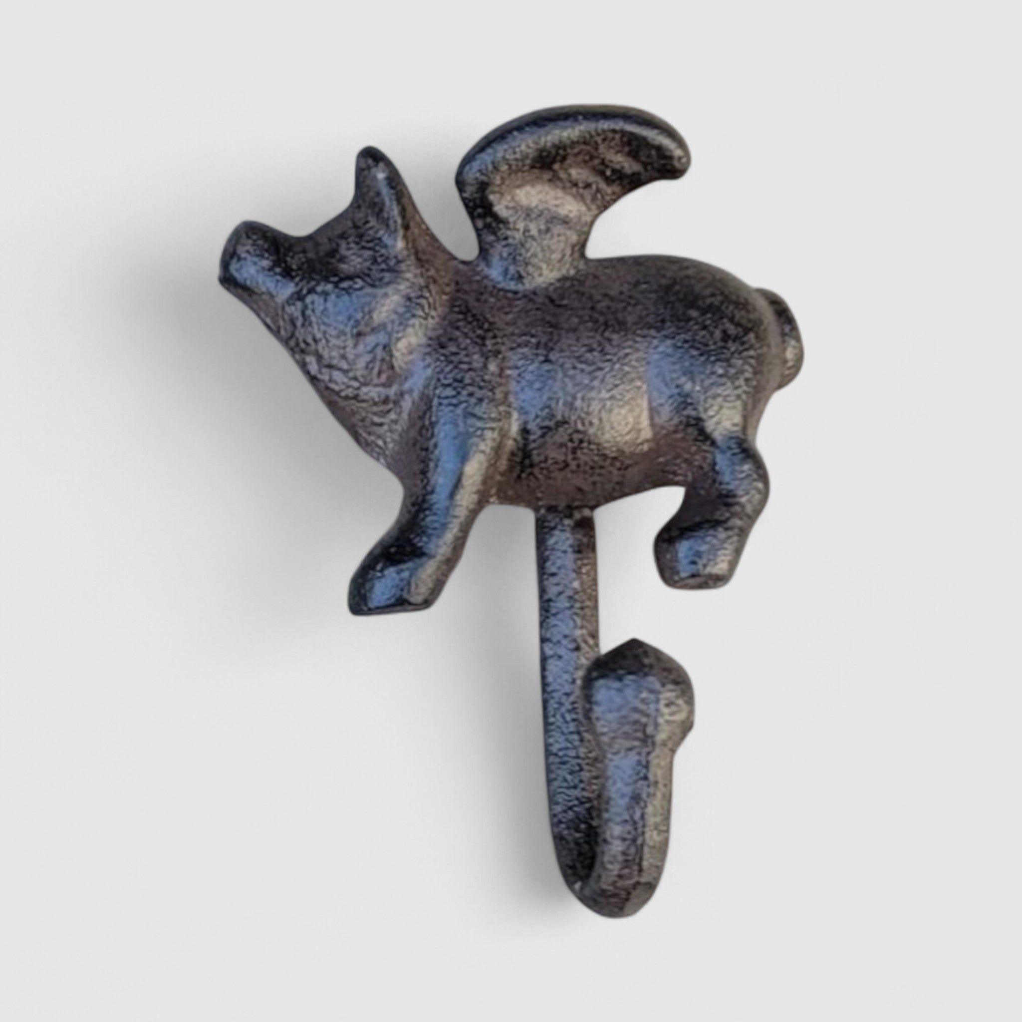 Flying Pig Wall Hook, Cast Iron Left Facing for Keys, Towels or Hats