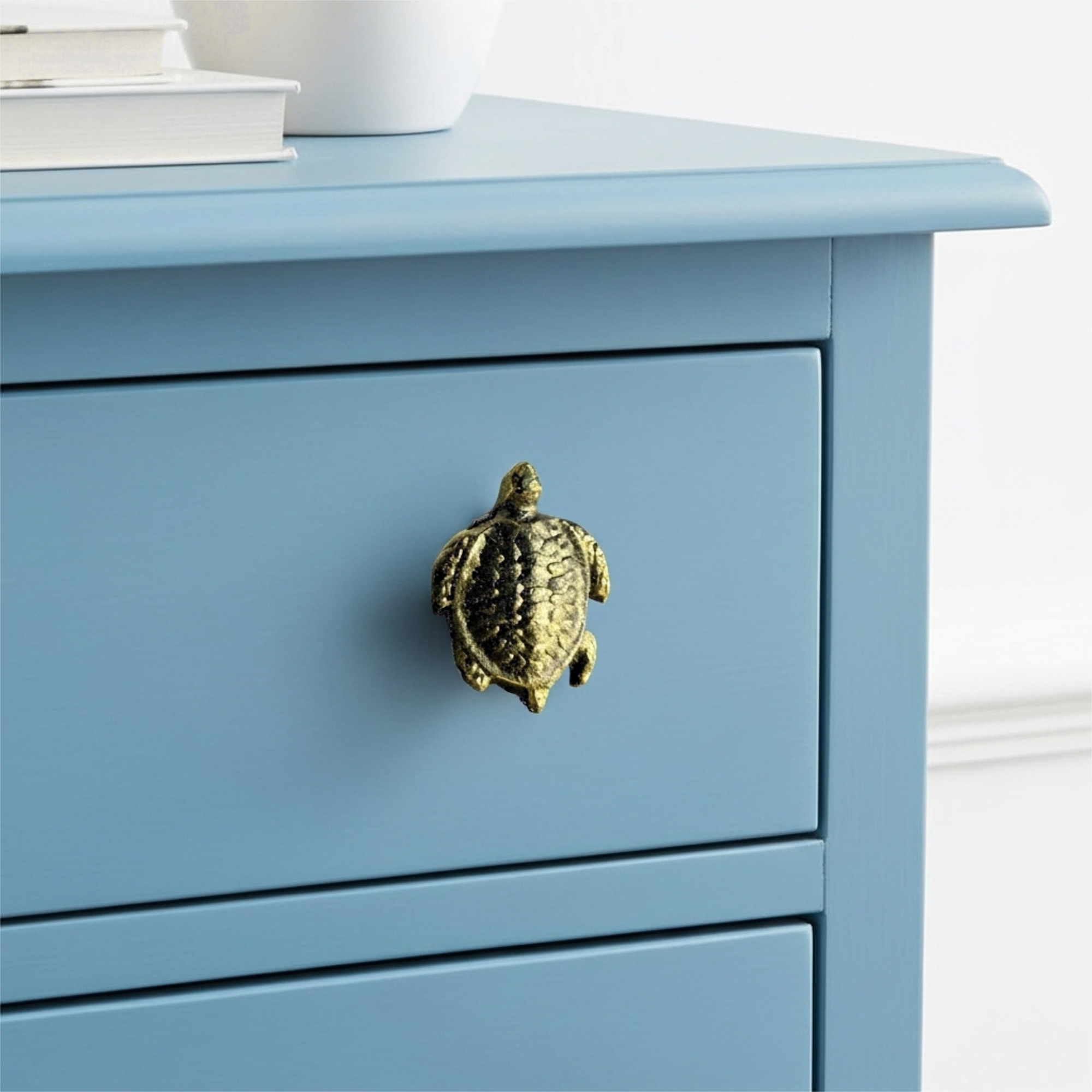Sea Turtle Drawer Pull, Antique Gold Cast Iron Cabinet Knob