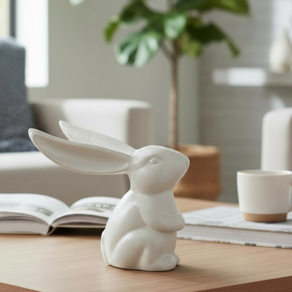 Bunny Statue, Cream Cast Iron, Garden or Indoor Figurine