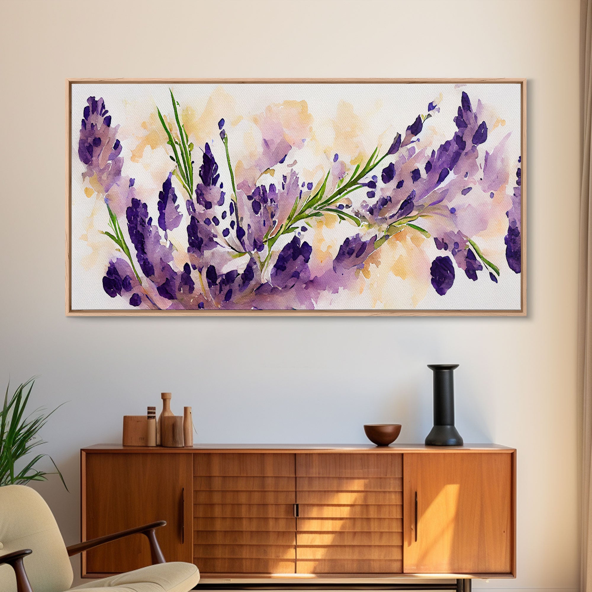 Wild Lavender wall art, canvas print, watercolor painting of lavender flowers, Botanical art, farmhouse decor