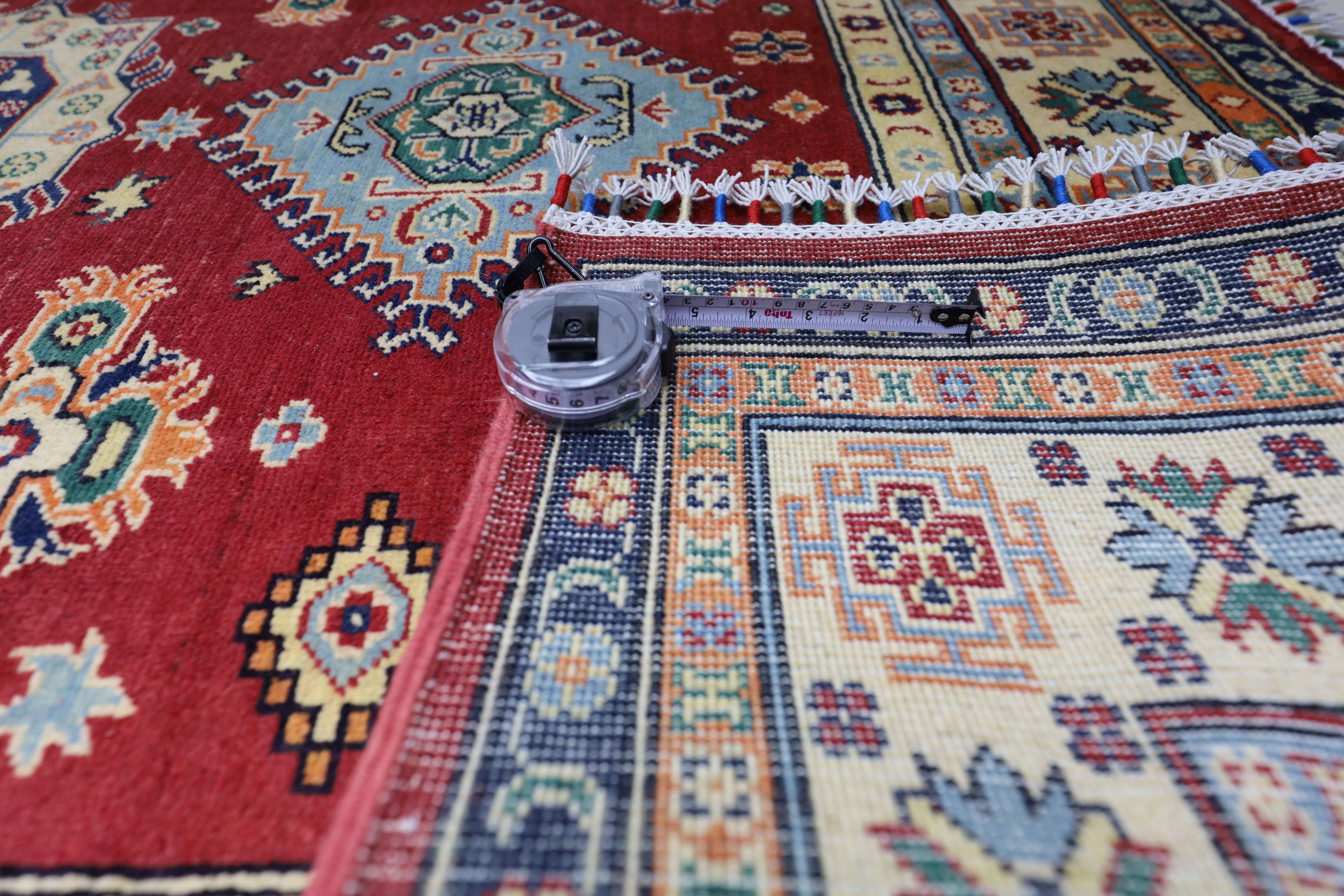 Hand-Knotted Afghani Kazak Wool Rug – 4’10″  x  6’6″