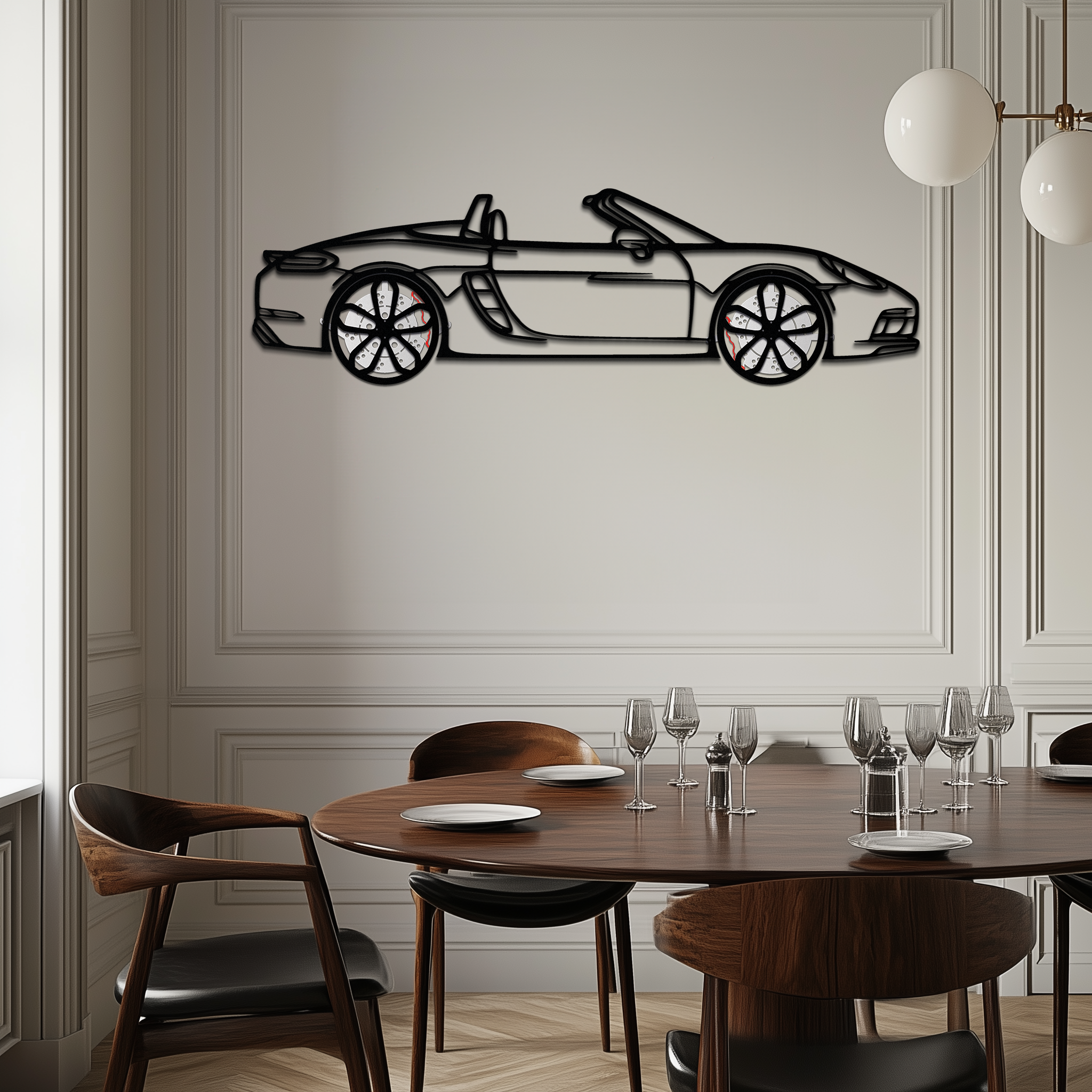 Porsche 718 Boxster GTS Metal Wall Art – Rotating Wheels – Luxury Car Silhouette Decor,KAFMEKA053