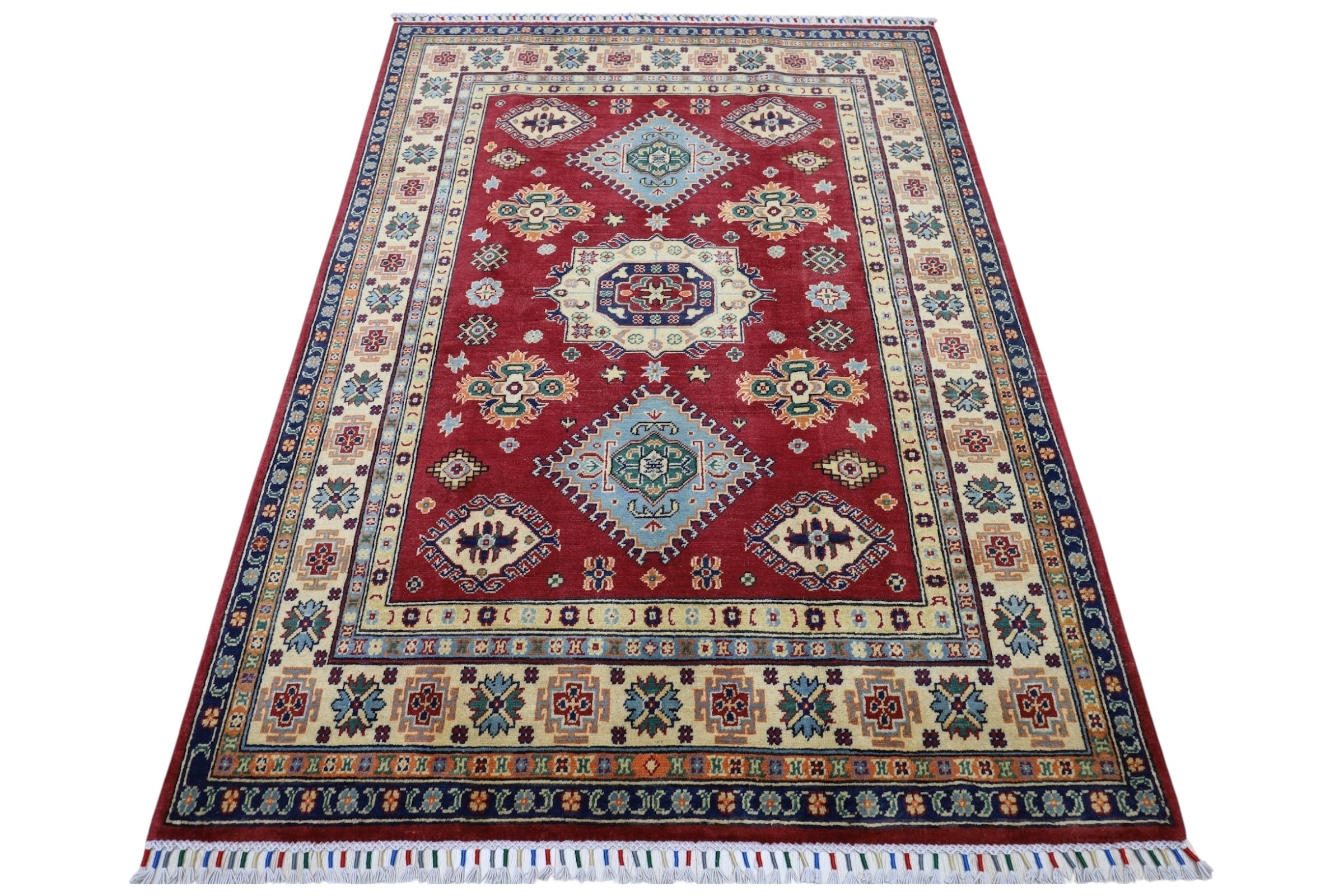 Hand-Knotted Afghani Kazak Wool Rug – 4’10″  x  6’6″