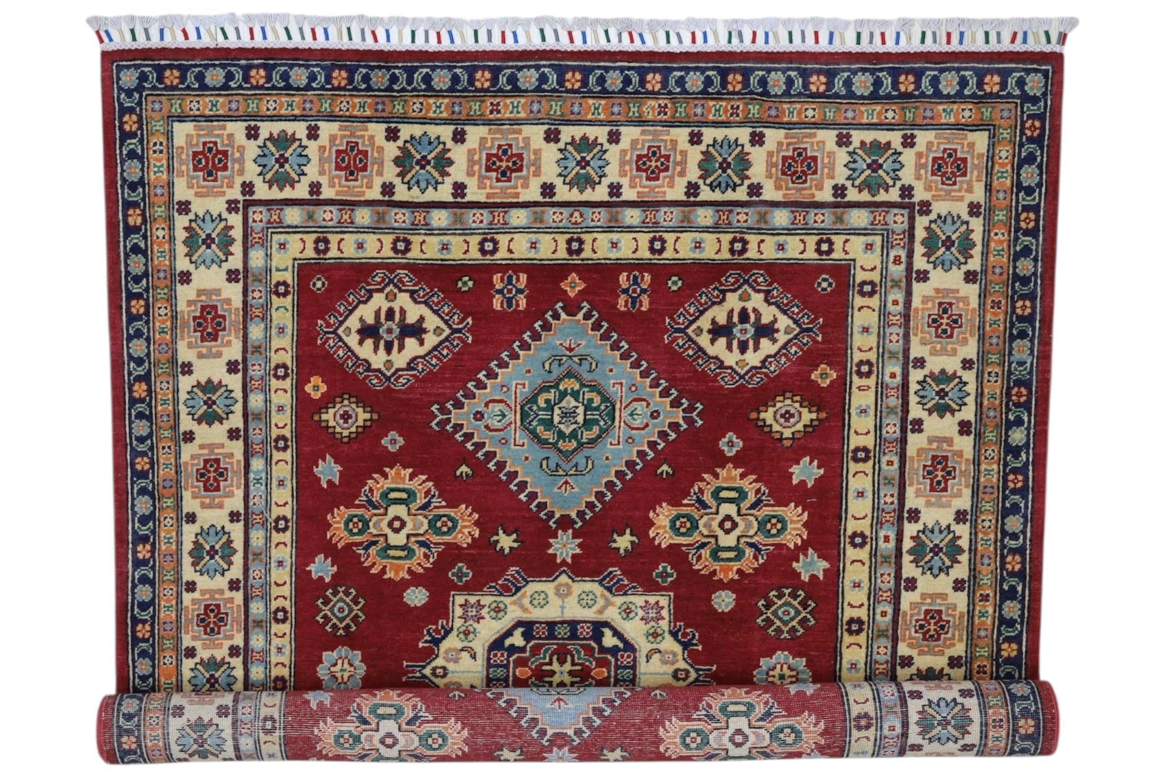 Hand-Knotted Afghani Kazak Wool Rug – 4’10″  x  6’6″