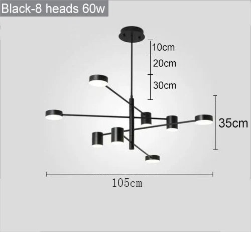 Swivel LED Chandelier - Versatile for Living, Dining, Office - Sleek Black Pendant Light - Modern Home Decor