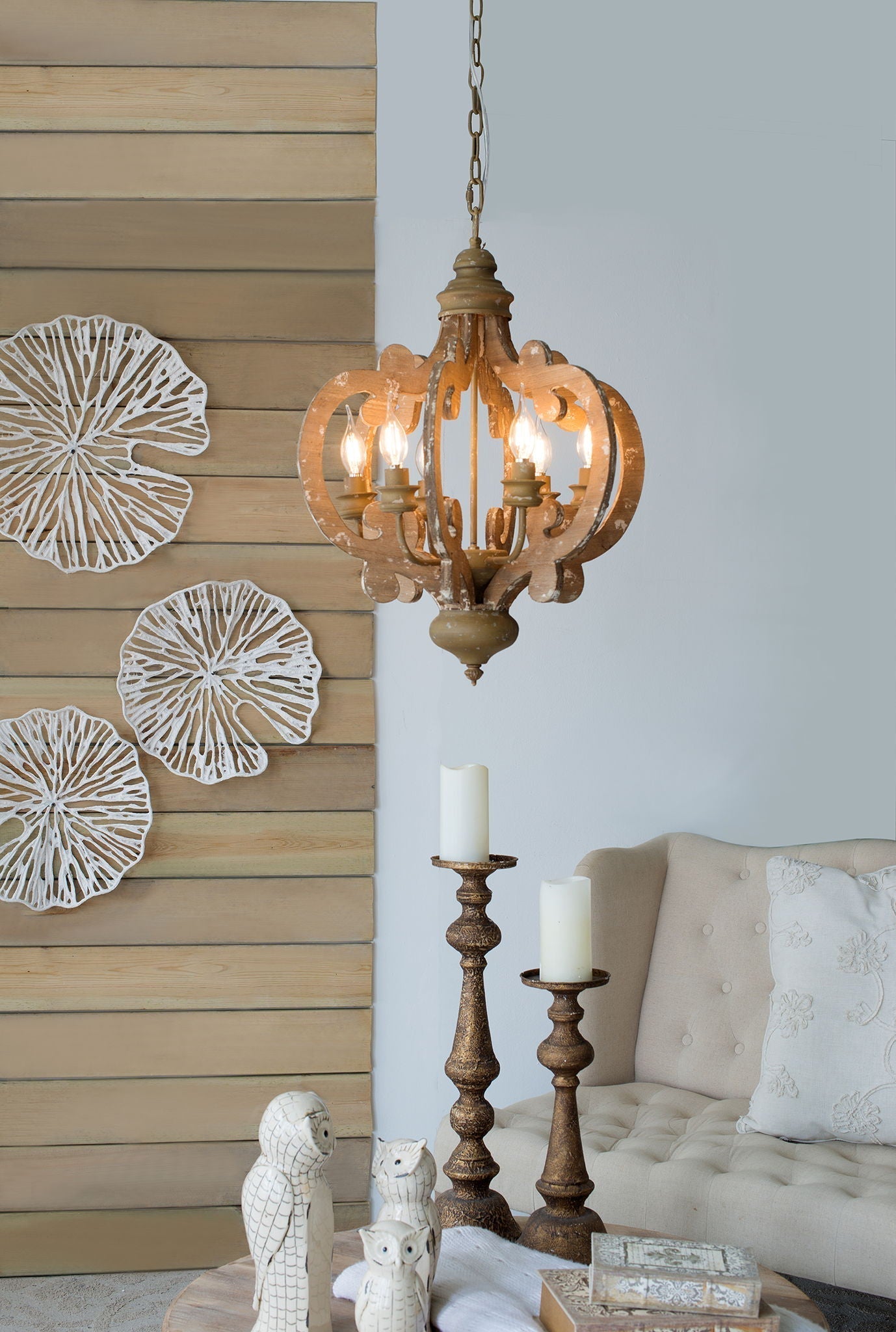 Farmhouse 6-Light Wood Chandelier Pendant Light Fixture