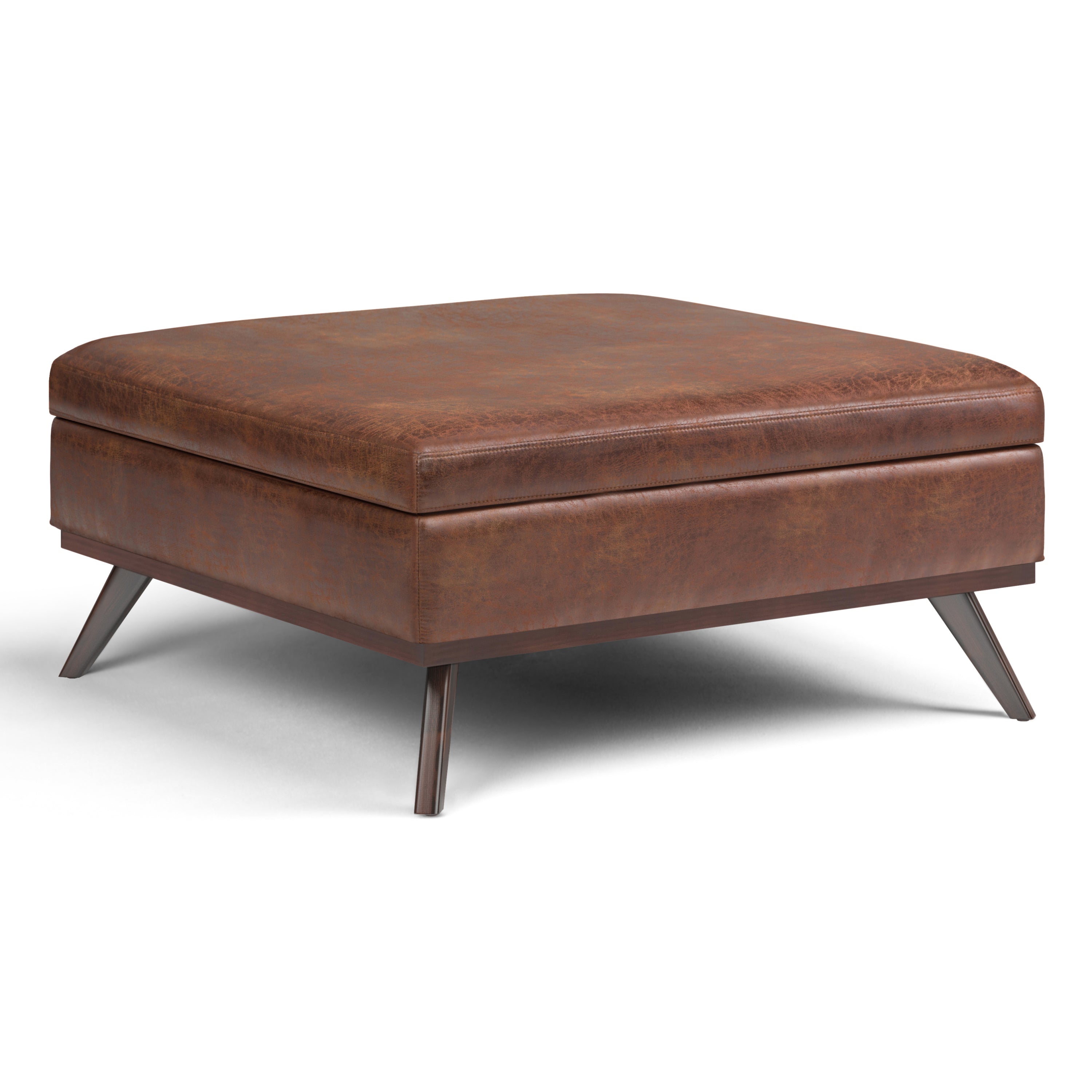 Owen XL Square Coffee Table Storage Ottoman - Distressed Saddle Brown