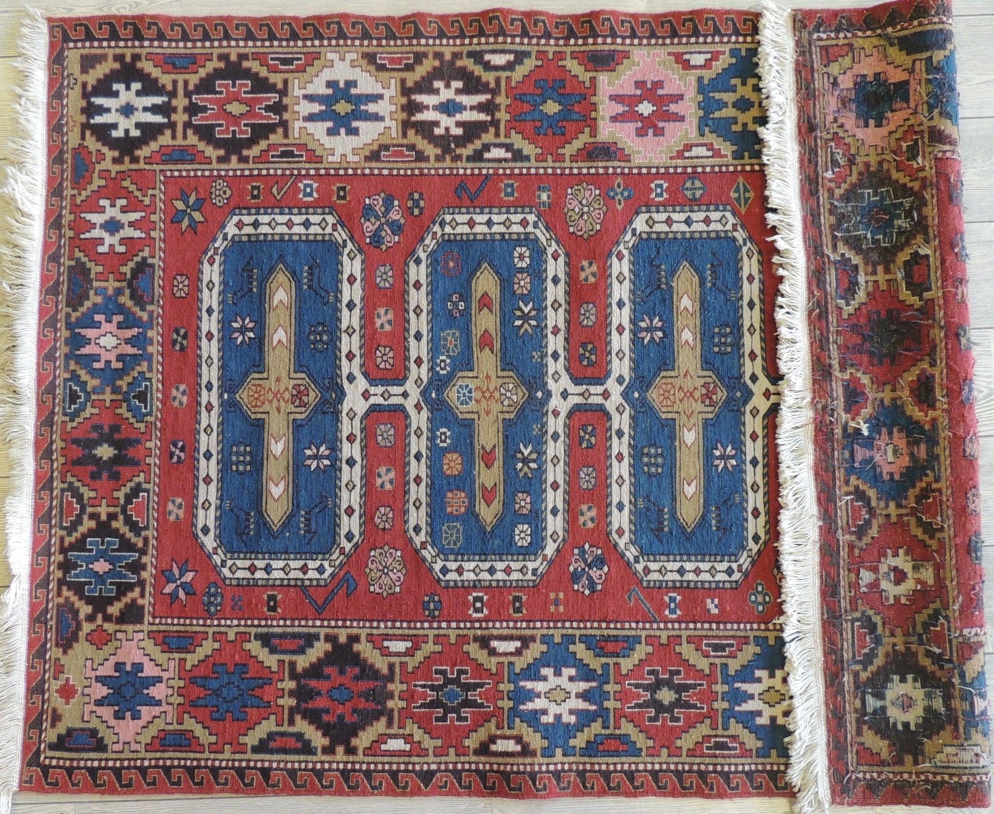 Exquisite Vintage Hand Knotted Soumak Area Rug 6x4 Ft