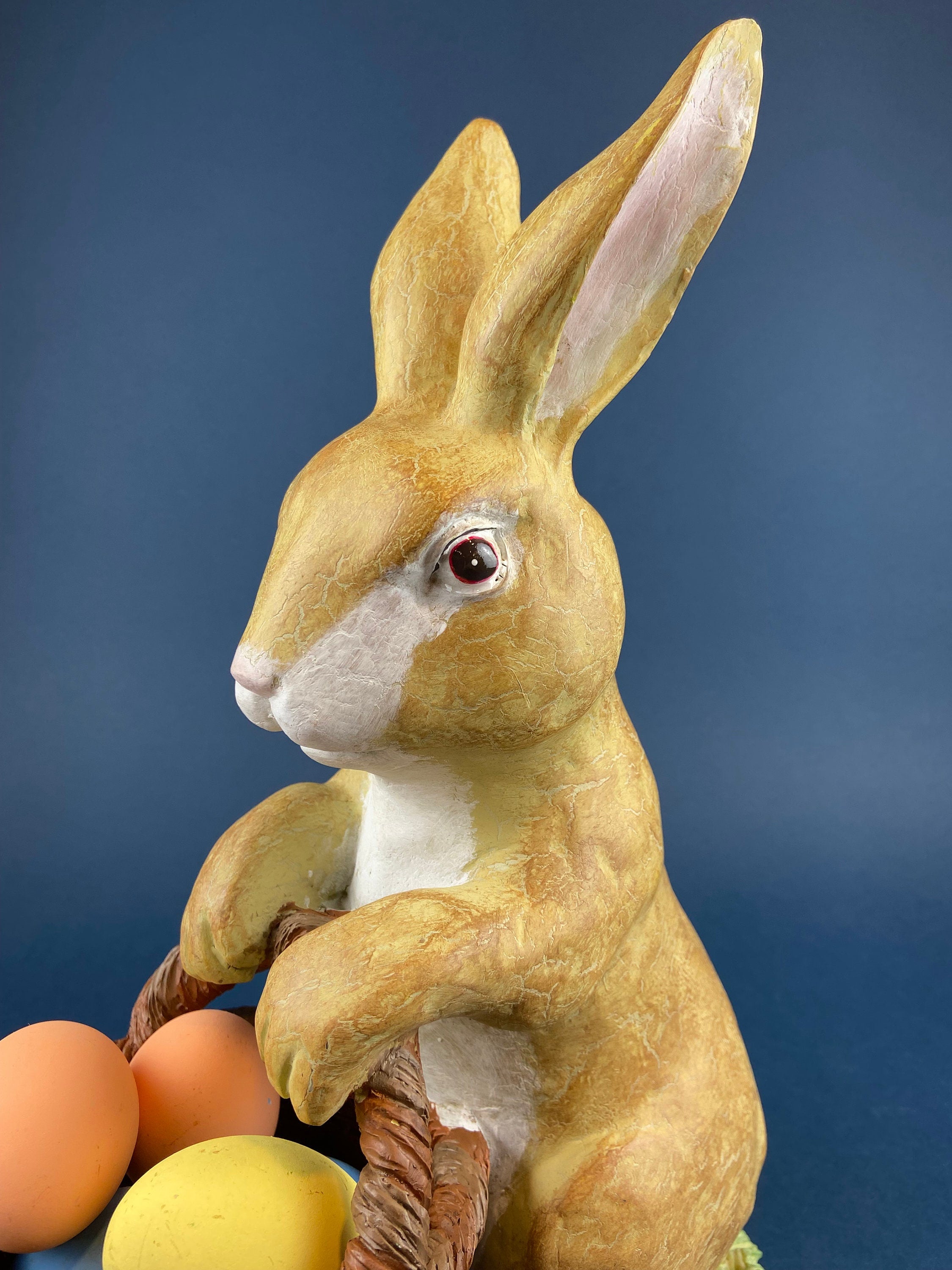 Rustic Bunny Figurine. Rabbit with Cracked Paint Texture. Vintage Easter Display. Spring Celebration. Modern Farmhouse Living. Kids Room.