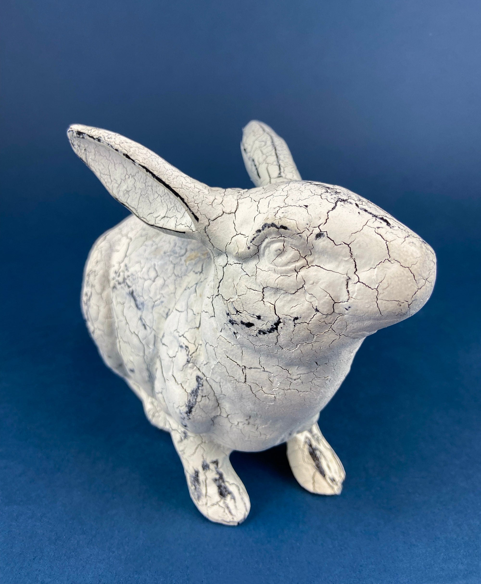Rustic Bunny Figurine. Rabbit with Cracked Paint Texture. Vintage Easter Display. Spring Celebration. Modern Farmhouse Living. Kids Room.