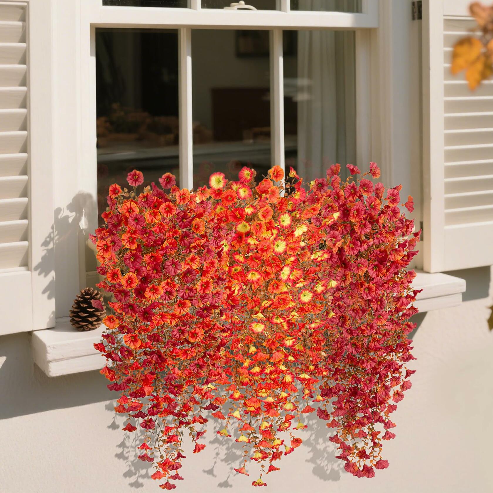 Hrobek Artificial Fall Hanging Flowers 2pcs Orange Sunset Silk Vine Decor